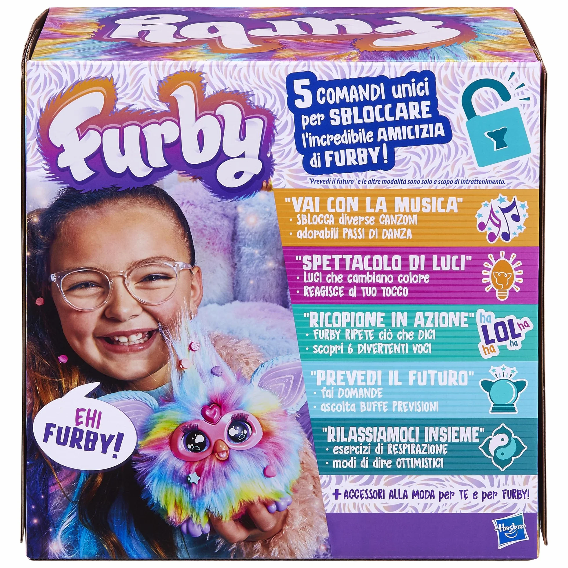 Furby Hasbro Tie Dye Peluche Elettronico per Bambini e Bambine dai 6 Anni in Su, Peluche con Suoni, Luci e 5 Modalità Vocali, Collezionabile, Multicolore