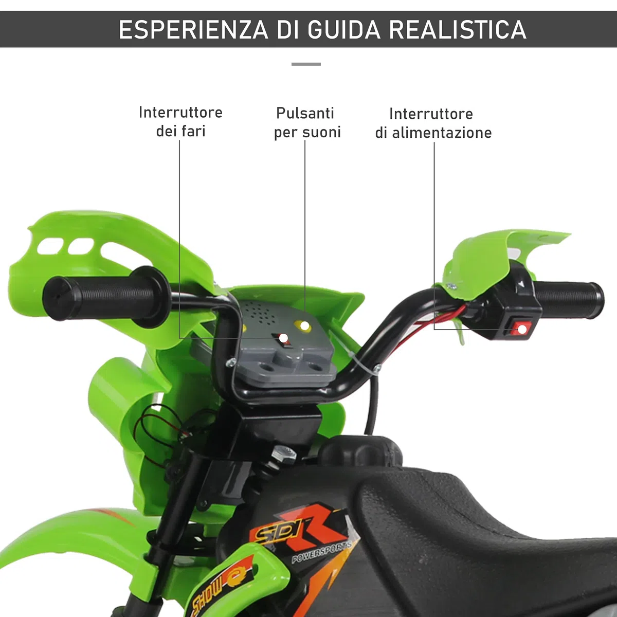 HOMCOM Moto Elettrica per Bambini 3+ Anni, 6V 2.5km/h, 102x58x66cm, Verde