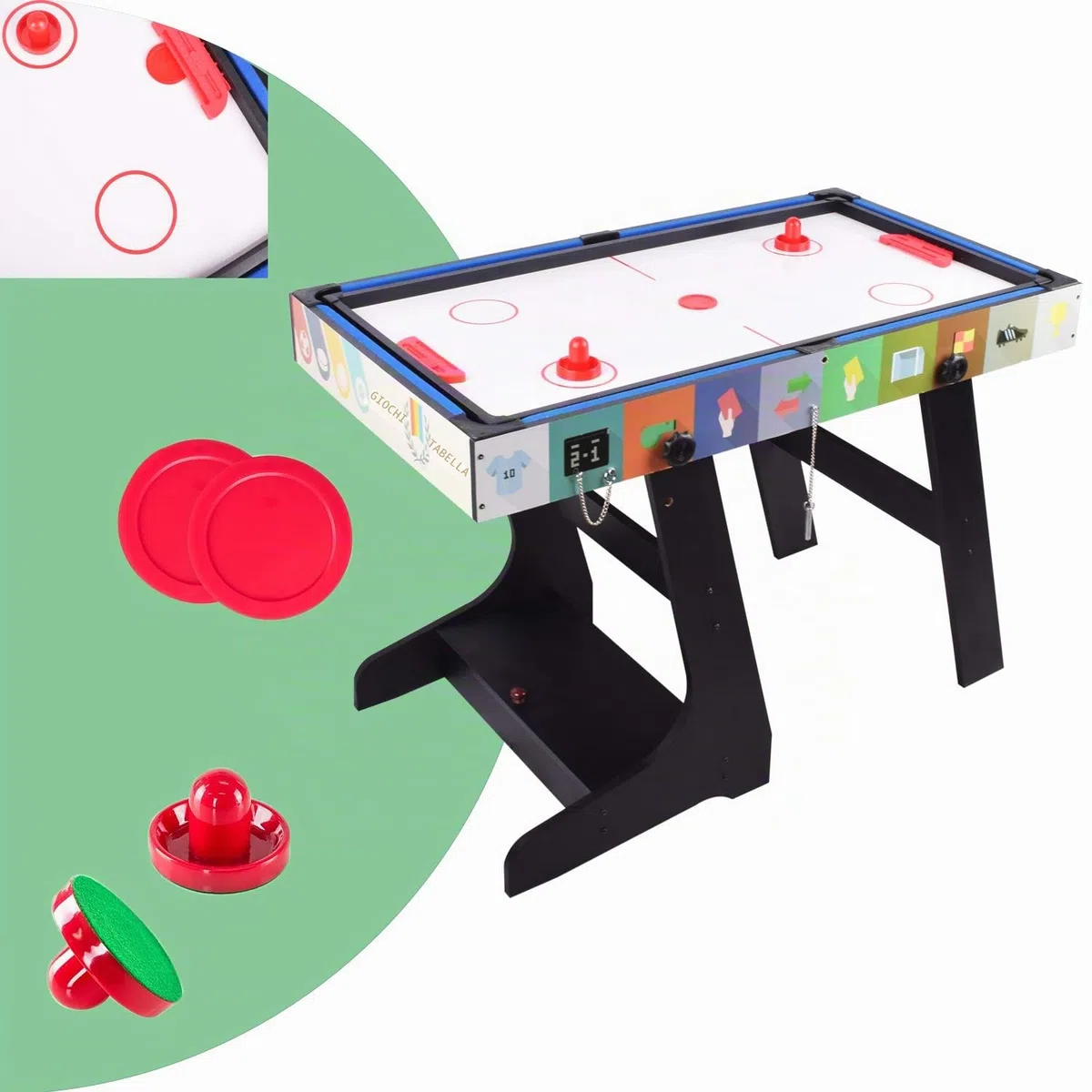 OYE Gioco da tavolo pieghevole multiradio 4FT – Calcio balilla (calciatore da tavolo)/ping-pon/hockey/tavolo da biliardo, MDF, 124 x 82 x 61 cm