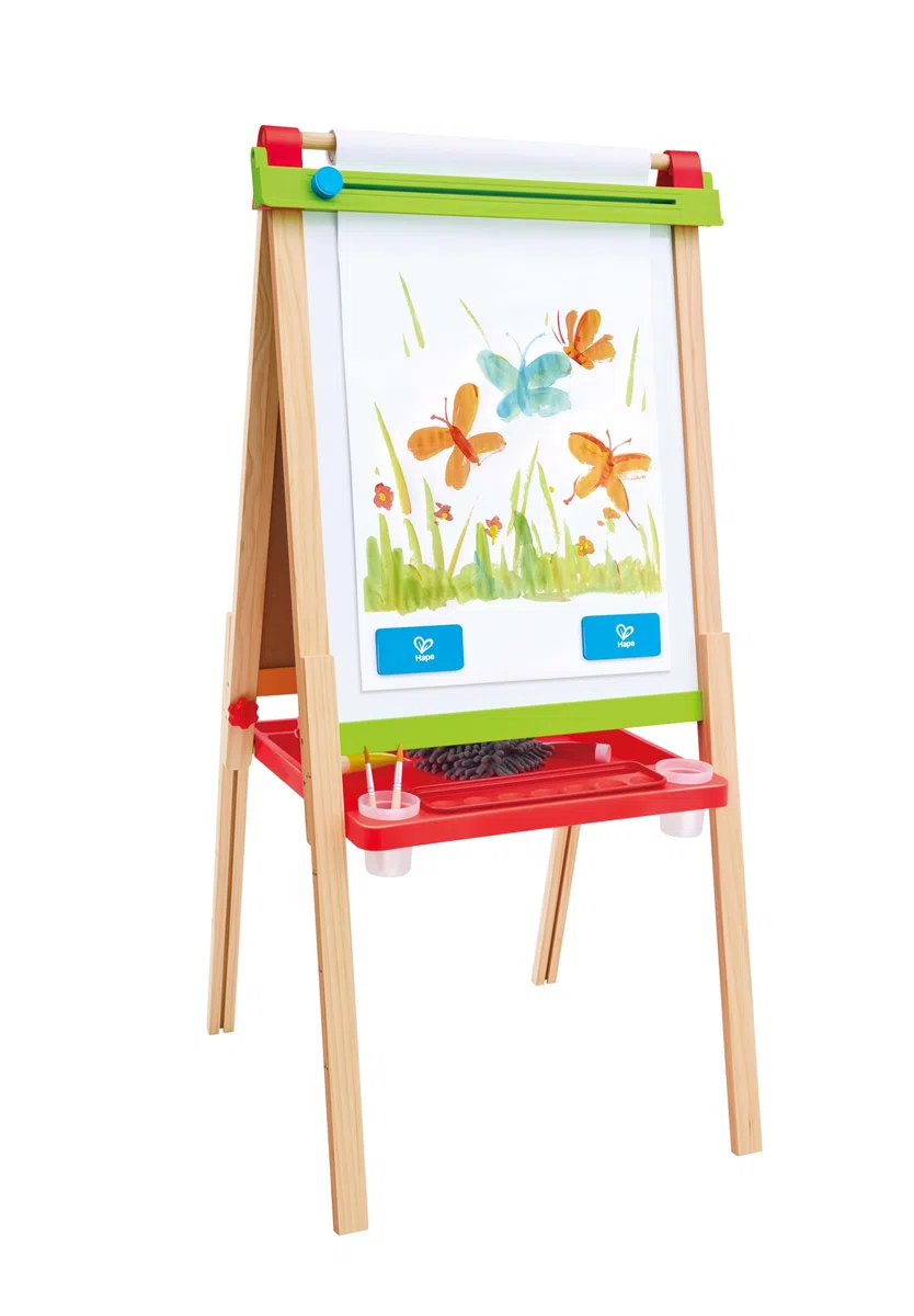 Hape Cavalletto Piccoli artisti, Cavalletto Creativo in Legno a Due Facce, Altezza Regolabile per Bambini