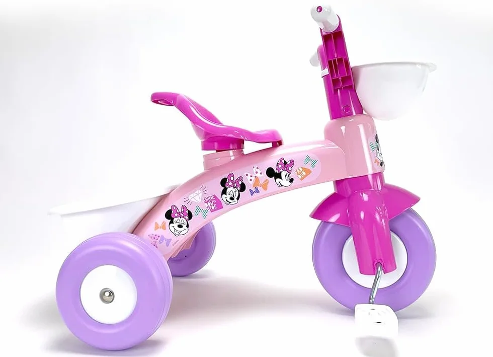 Triciclo primipassi Minnie Disney bici a tre ruote per bambini da 1 a 3 anni triciclo con pedali e cestino portagiochi