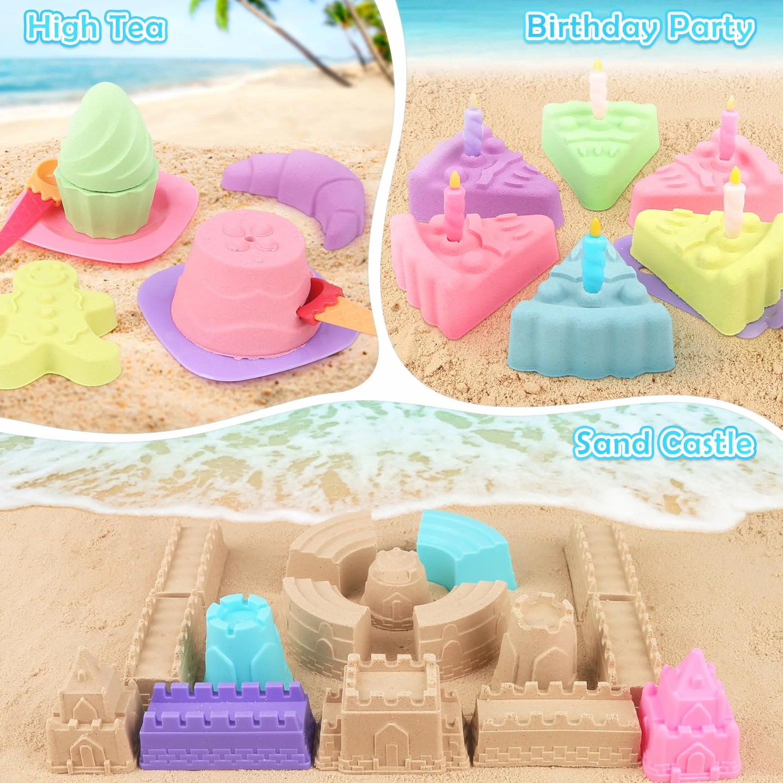 Joyreal 49 Pezzi Gelato Giochi Spiaggia Bambini - Secchiello Pieghevole, Paletta, Borsa Rete, Stampi per Dolce