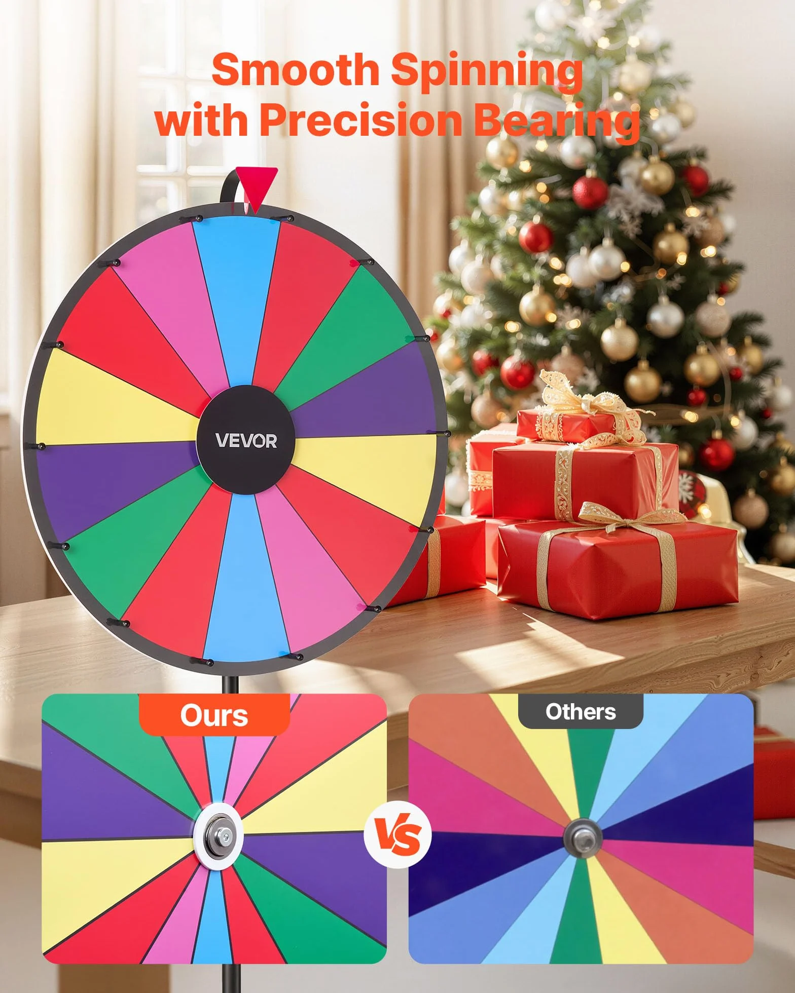 VEVOR Ruota dei Premi Girevole da 610 mm, Ruota Girevole a 14 Slot con Treppiede, Altezza Regolabile, Roulette Win Fortune con Cancellabile a Secco e 2 Pennarelli, 6 Colori, per Feste, Pub, Carnevale