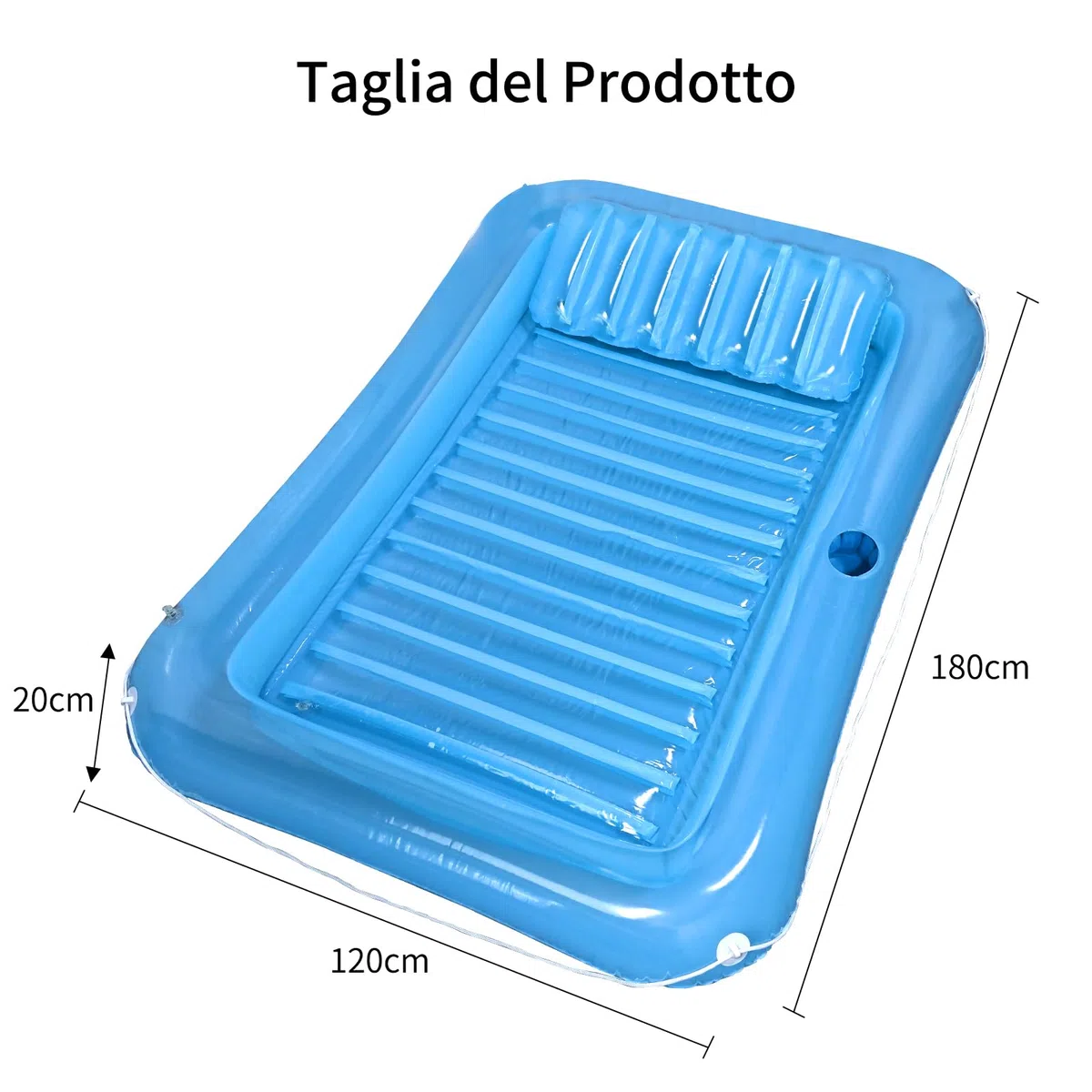 GOLDGE Materassino Piscina Gonfiabile 180 x 120 cm Lettino Galleggiante con Cuscino Portabicchieri per Adulti