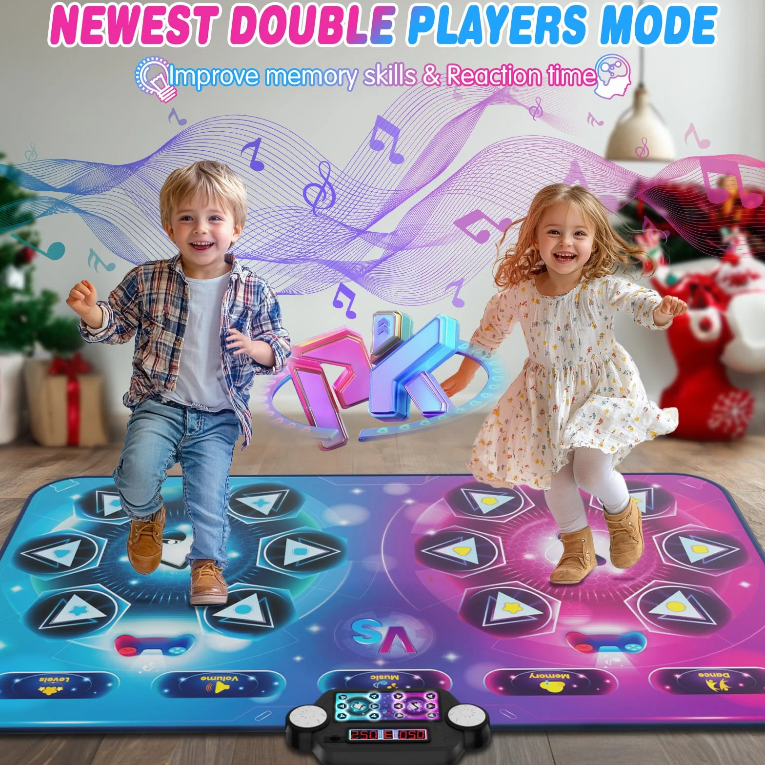 Tappetino da ballo per 2 utenti, elettronico, per giochi di danza, modalità 1 o 2 giocatori, tappetino da gioco, con scatola di batterie, a LED, per bambini e bambine 3-12 anni