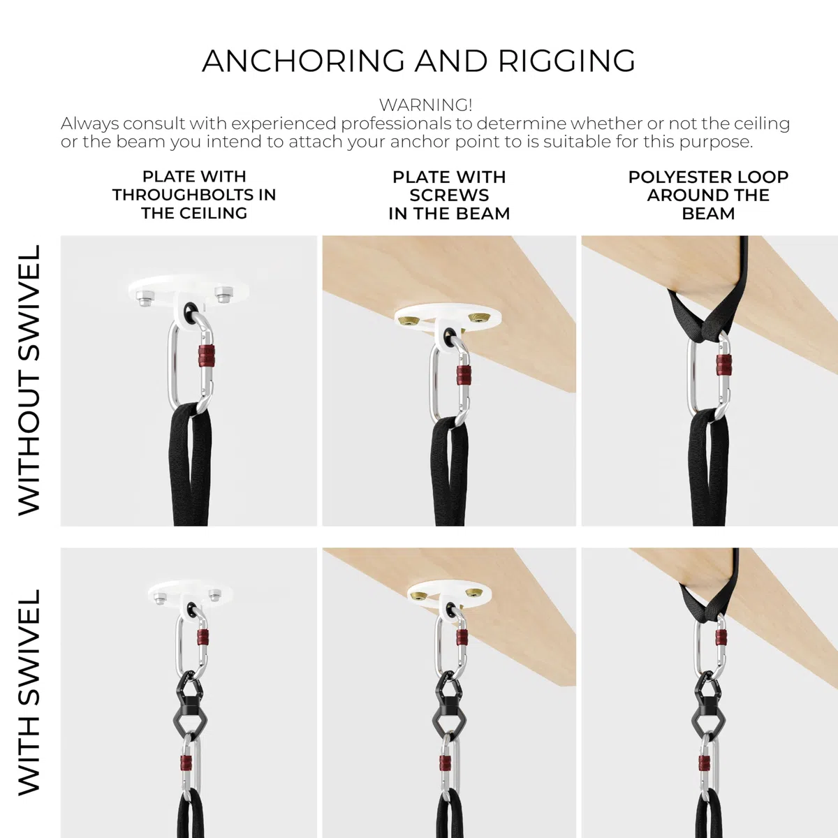 Play Juggling - Cerchio Aereo per Discipline Aeree e Acrobatica Aerea - Acciaio Inox - Diametro da 85 a 110 cm - Fissaggi: Piastra, Gancio, Cinghia, Trave, soffitto - Aerea, Lira, Yoga, Acrobazie
