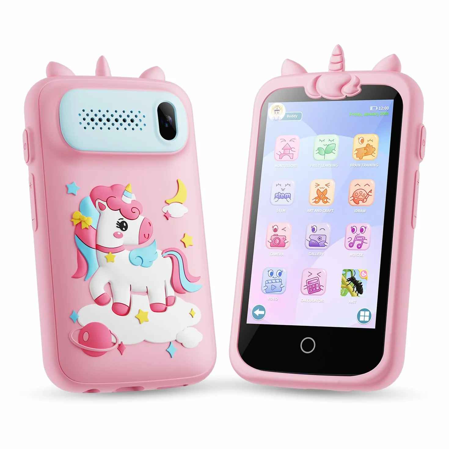 Smartphone Giocattolo per Bambini, 3.97" Cellulare Giocattolo Regalo Natale/Compleanno, 200+ Puzzle Gioco Smartphone Bambini, 2000mA Telefono Finto per 3 ai 12 Anni (Blu) (D2-pink-1)