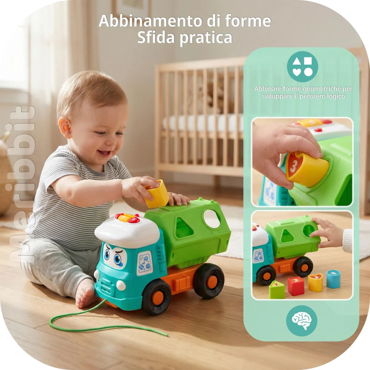 Macchinine per Bambini Camion Giocattolo 1 Anno in Su con Forme Geometriche Suoni e Luci Cassone Ribaltabile Corda da Traino Gioco Educativo Sensoriale