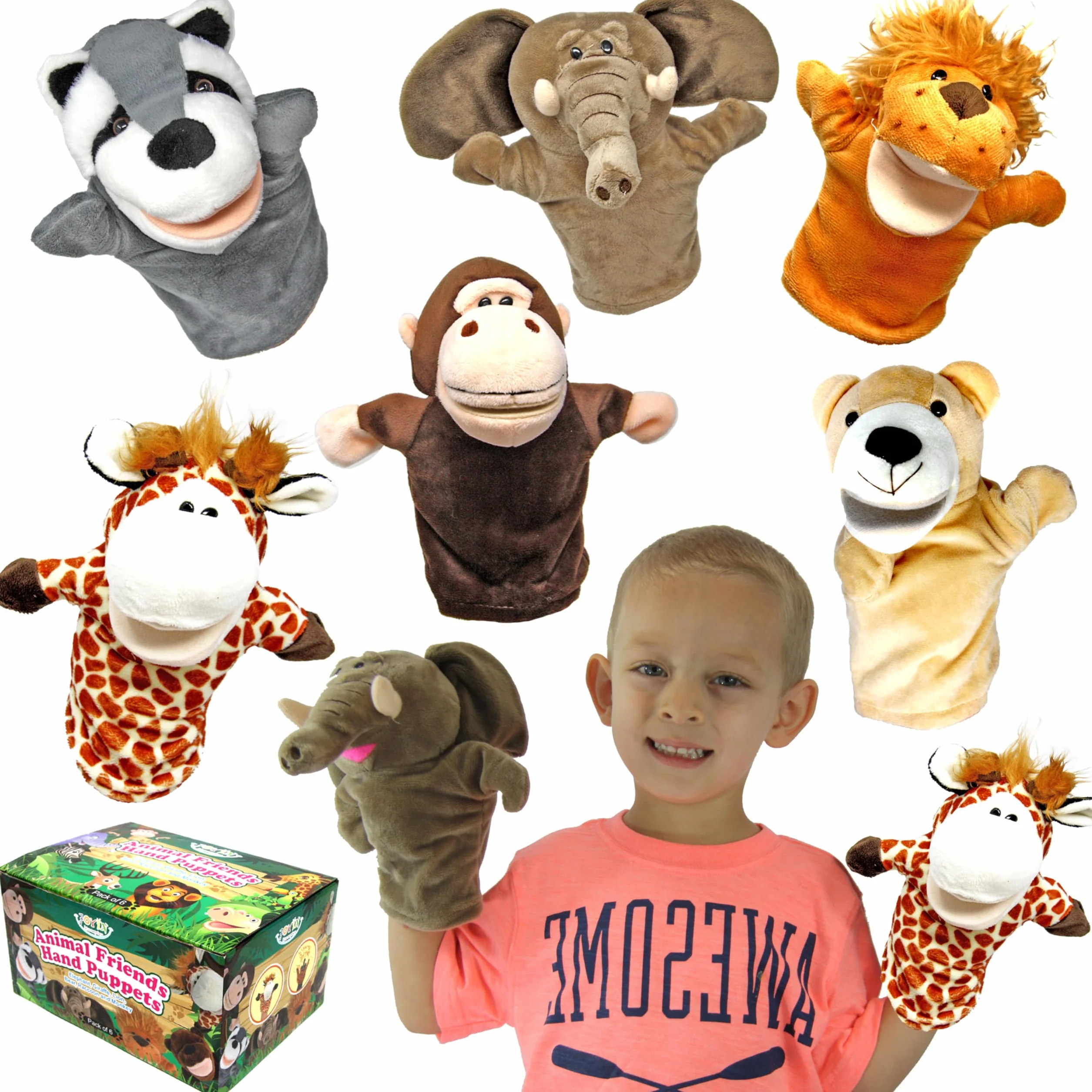 JOYIN Zoo amici Burattini di animali da mano con peluche a bocca aperta mobile (confezione da 6) per giochi fantasiosi