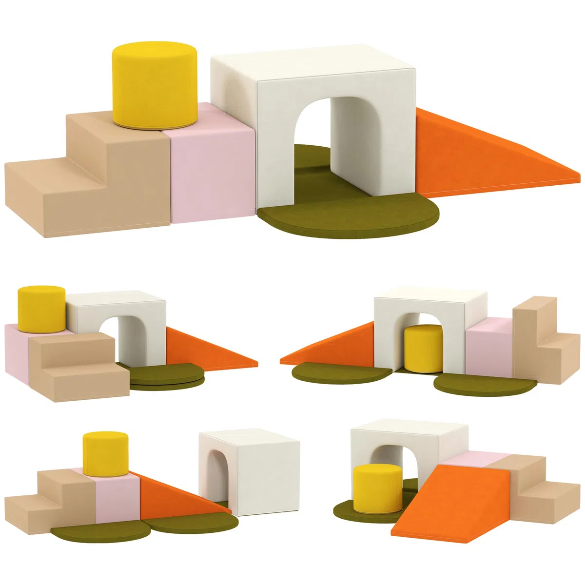 AIYAPLAY Set 8 Costruzioni Morbide per Bambini 0-3 Anni in Velluto e Schiuma PU Arancione