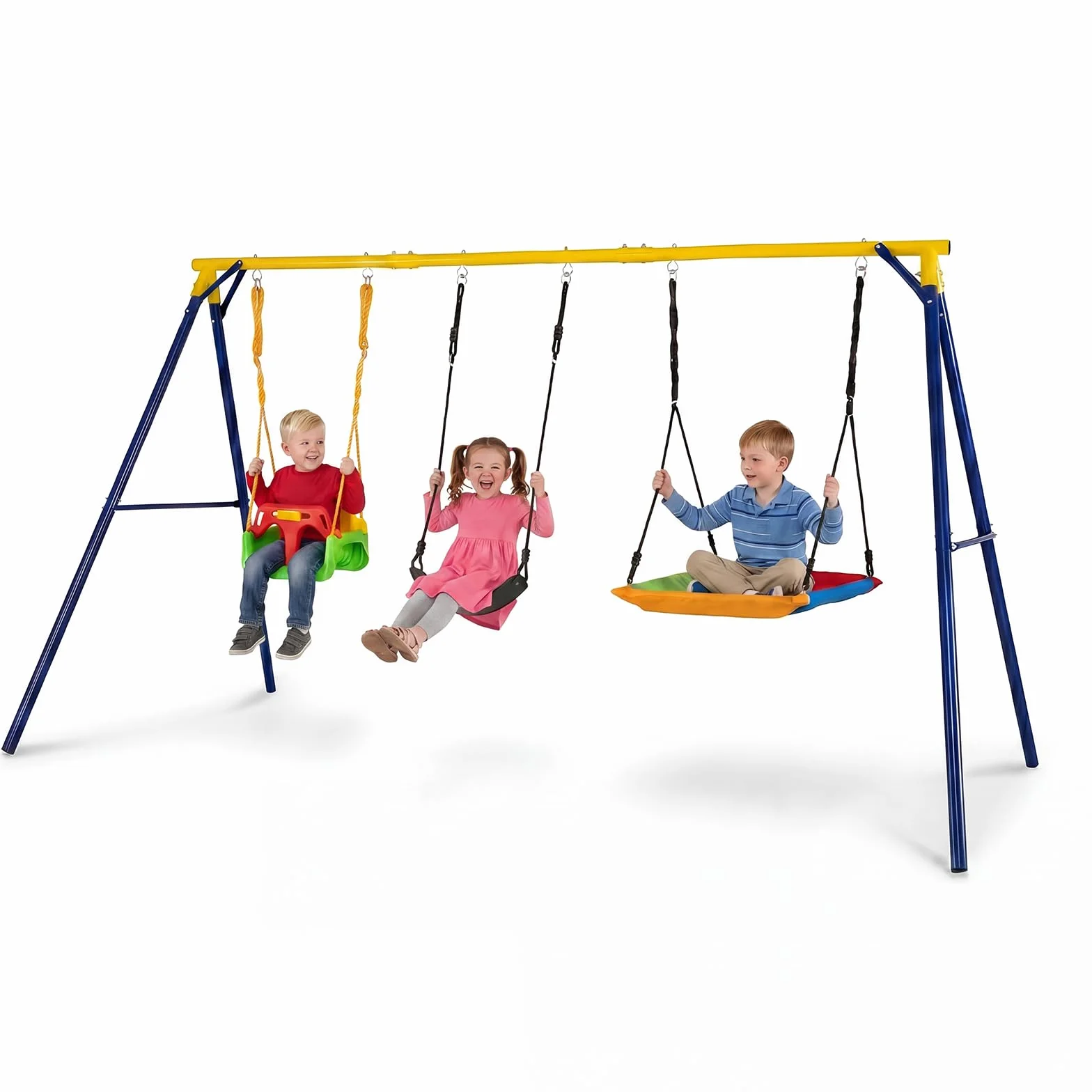 COSTWAY Set di Altalene da Interno e da Esterno, 3 in 1 Altalena da Giardino per Bambini, Corde Regolabili, per Giardino e Parco, Portata 300 kg