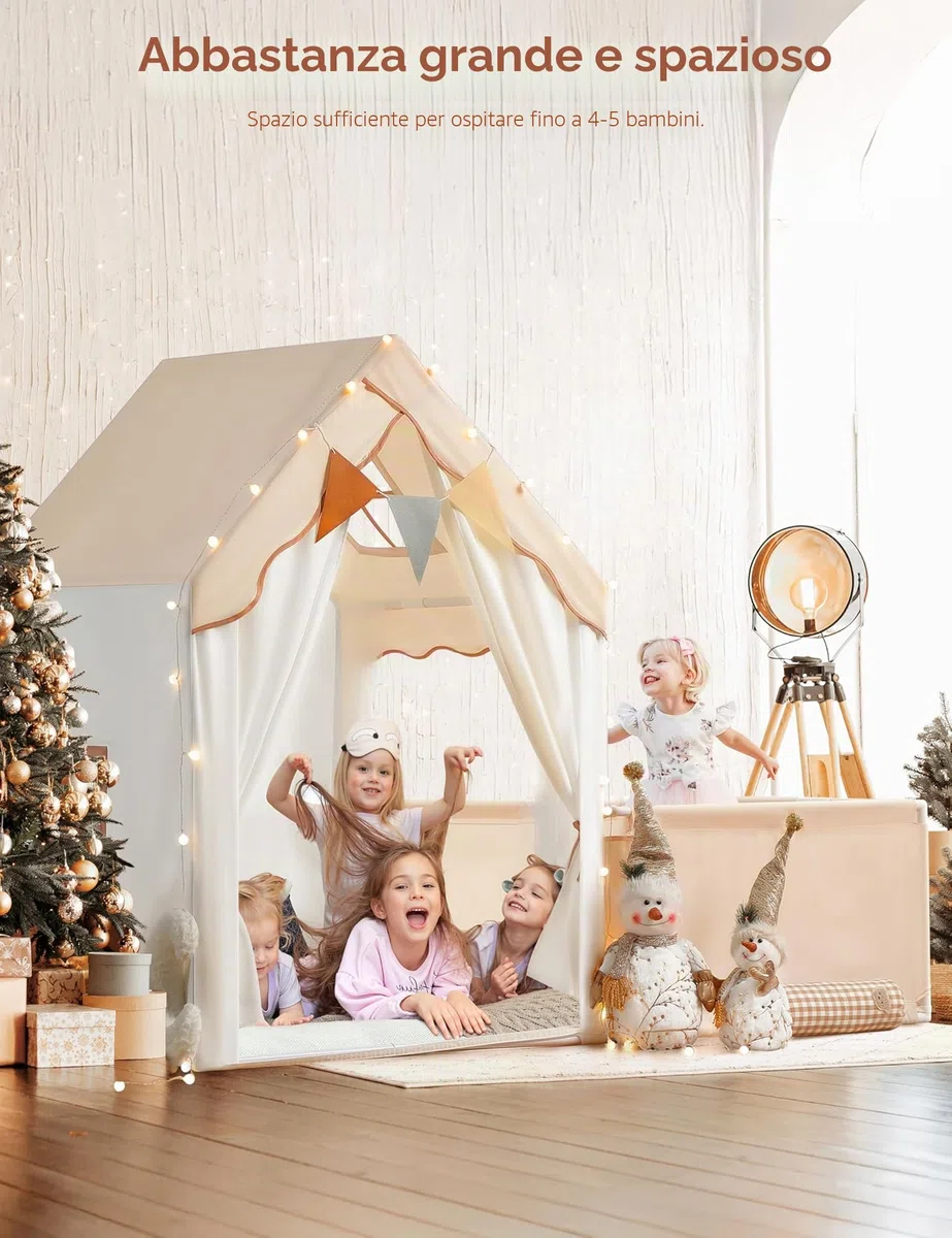 Besrey Tenda per Bambini 2-in-1 con Parco Giochi Casetta da Gioco Interna con Luci LED per 4-5 Bambini