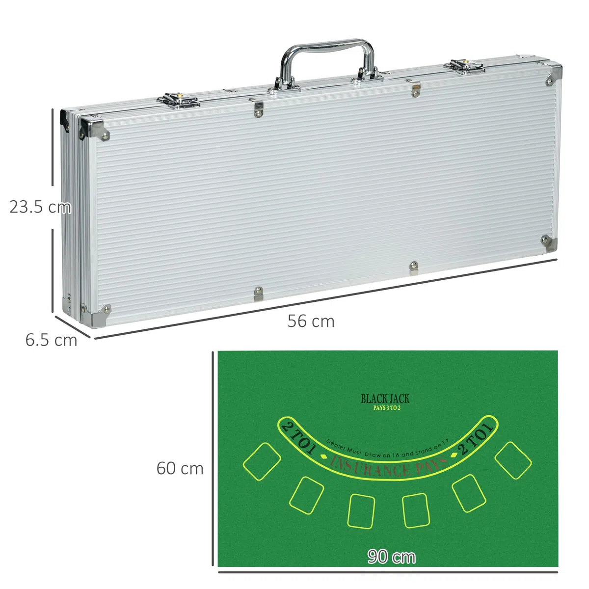 SPORTNOW Set Poker Professionale 500 Fiches 11.5g, 2 Mazzi Carte, 5 Dadi, Alluminio Poliestere Argento