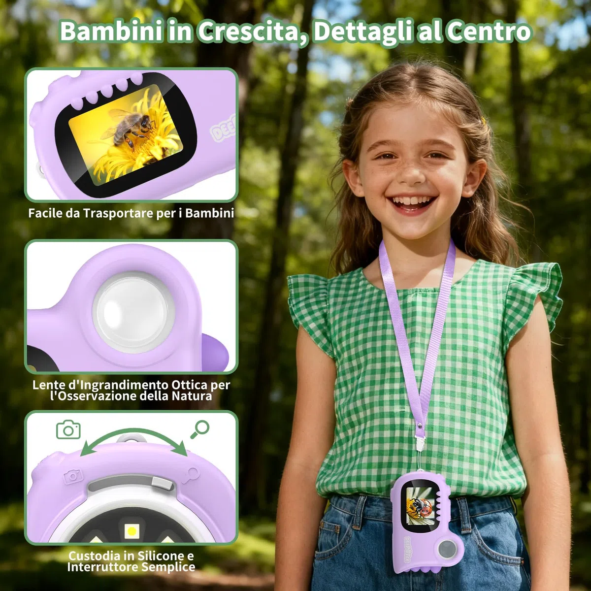 2 in 1 Microscopio Bambini, Deepoter 1000X Microscopio Digitale, Microscopios Portatile con 8 LED Regolabili, Adatto come Regalo di Natale, Compleanno o Capodannodai 3 Aagli 12 Anni, Viola