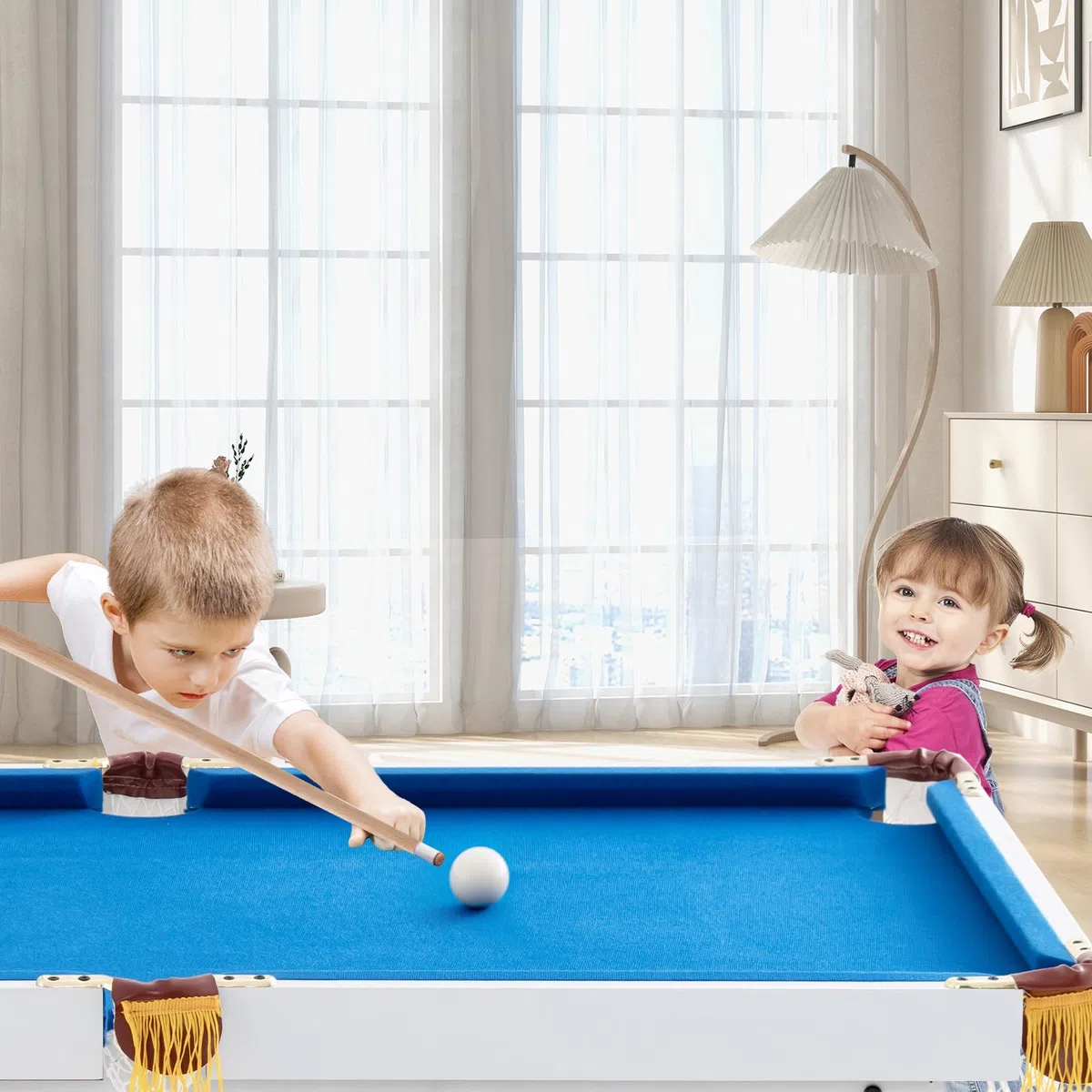 COSTWAY Tavolo da Biliardo Pieghevole, Mini Tavolo da Gioco Biliardo con Set di Accessori Stecche Palline Gessetti e Spazzola, Piedi Regolabili, per Sala Giochi bar Palestra, 122x64x78 cm