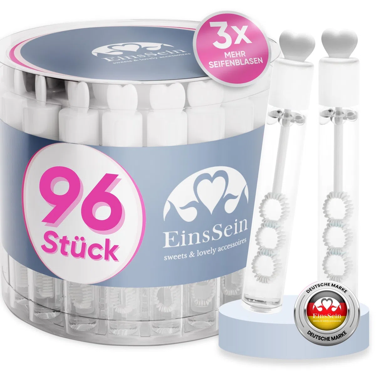 EinsSein 96x Bolle di sapone matrimonio Vetro d’amore Box bianco wedding bubbles sposi nozze festa compleanno battesimo decorazioni tavolo regalo