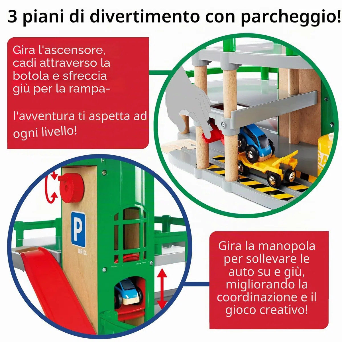 BRIO World - Parcheggio, Accessorio Pista Trenino, Set Costruzioni in Legno, Compatibile con Tutti i Prodotti BRIO, Giocattolo per Bambini 3+ Anni