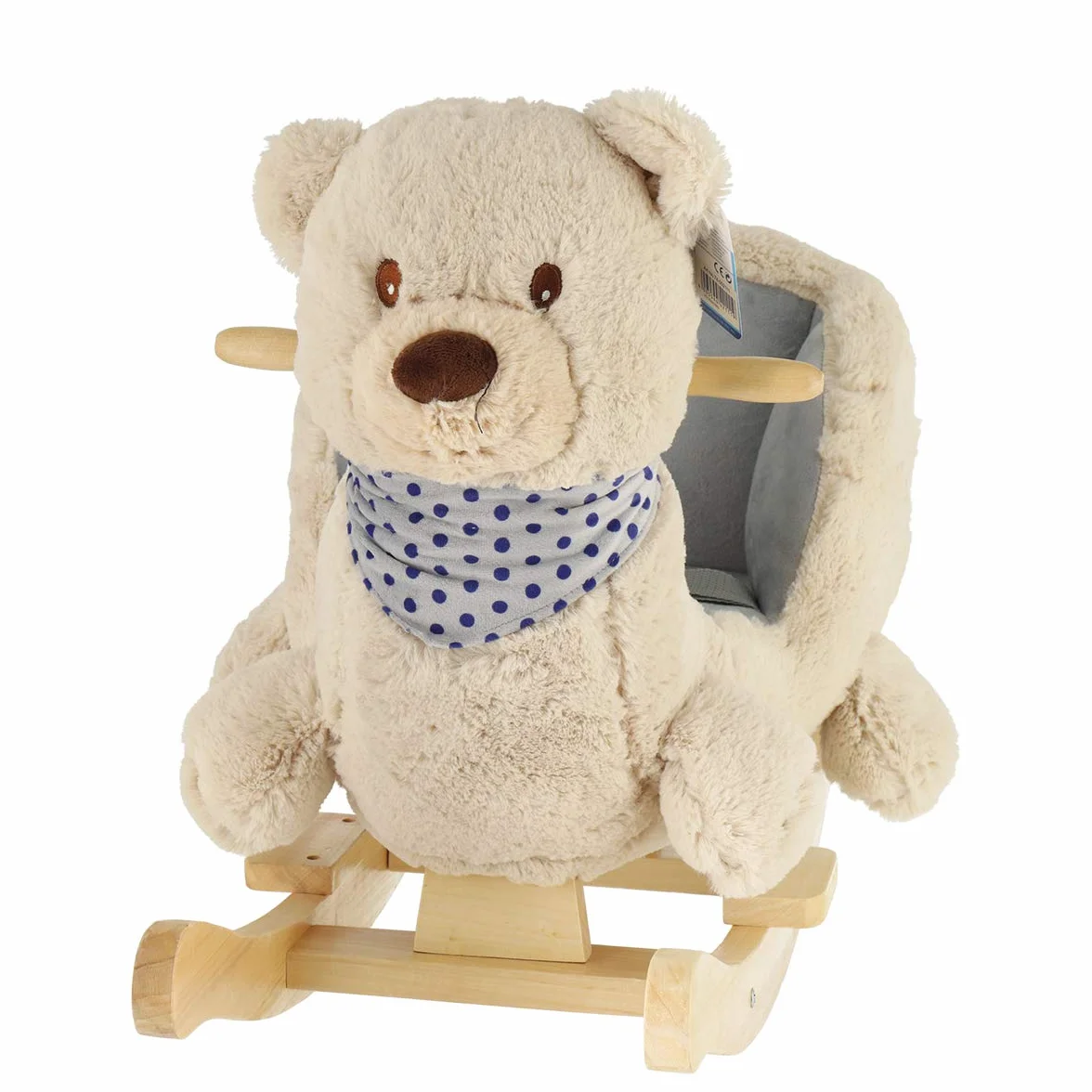 Bieco 74002111 - Dondolo Peluche Crema Orso Giocattolo, Sedia a Dondolo per Bambini con Struttura in Legno, Seduta e Schienale, Giocattoli a Dondolo, Schaukelbär per Neonati e Bambini da 9m +