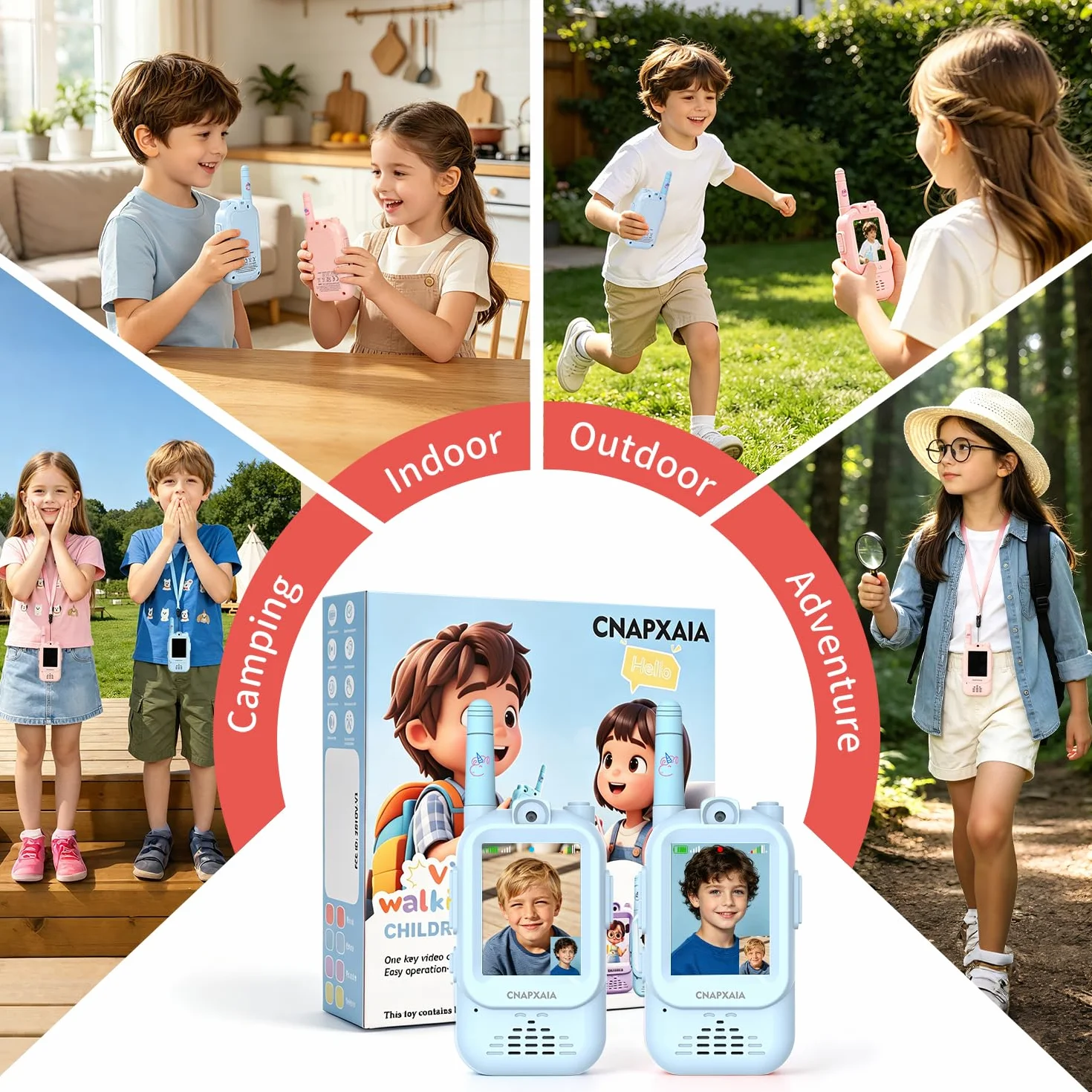 Walkie Talkie Bambini Video, Videochiamata Senza Internet e Senza App, Connessione Automatica, Selfie Emoji Messaggi Vocali, Gioco Interattivo Bambini 3-10 Anni Regalo (Blu/Blu)