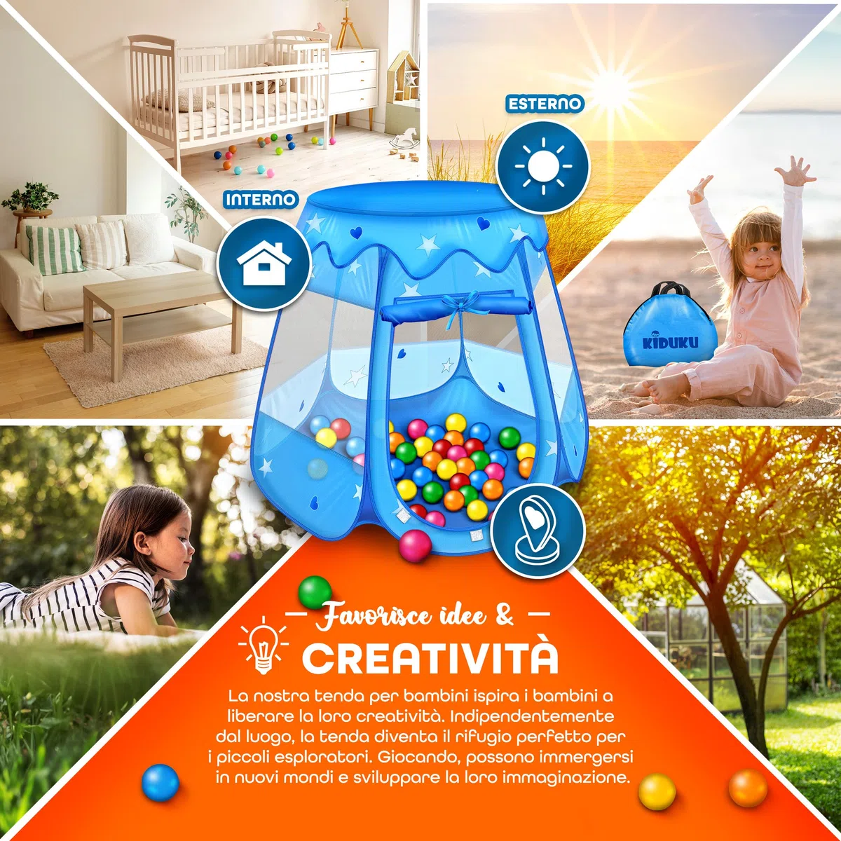 KIDUKU Tenda da gioco per bambini pop up 100 palline borsa Blu