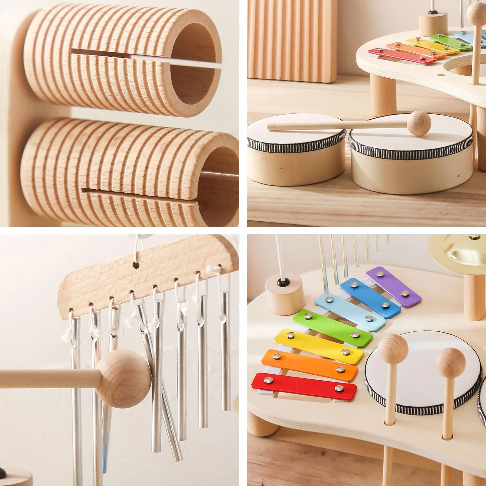 7 in 1 Baby Drum Set per Bambini, Xylophone Giocattolo Musicale di Legno, Strumenti Musicali Montessori del Bambino,Regalo di Compleanno per Ragazzi E Ragazze, A