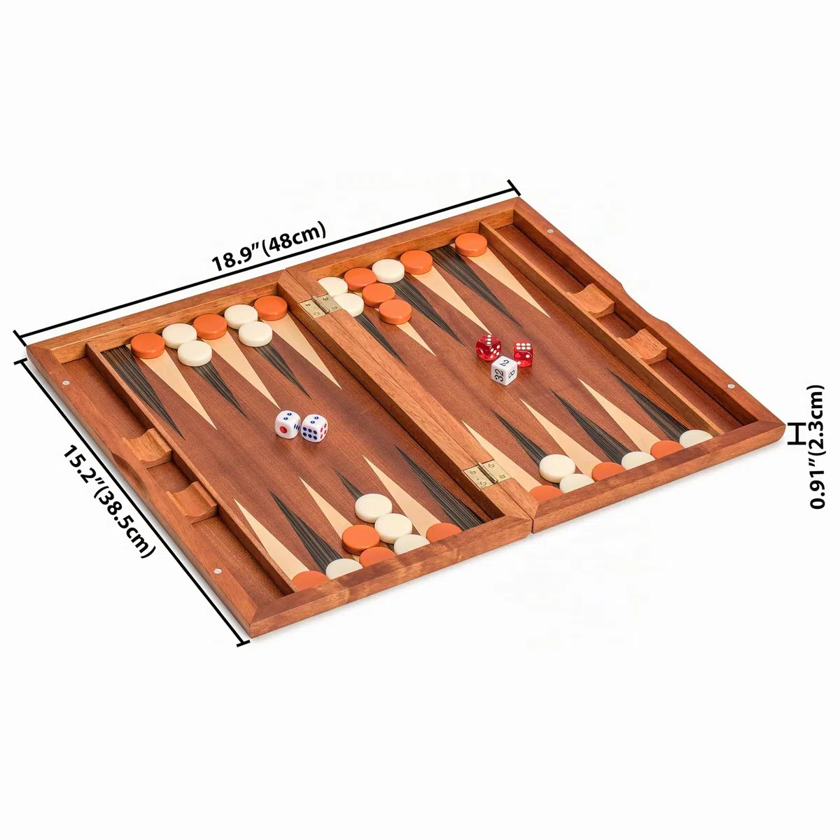 Yellow Mountain Imports, Set Backgammon Intarsiato in Legno, "Pasadena" - con Pedine in Acrilico e Tazze per Dadi in Legno, Tabellone 38,5 centimetri