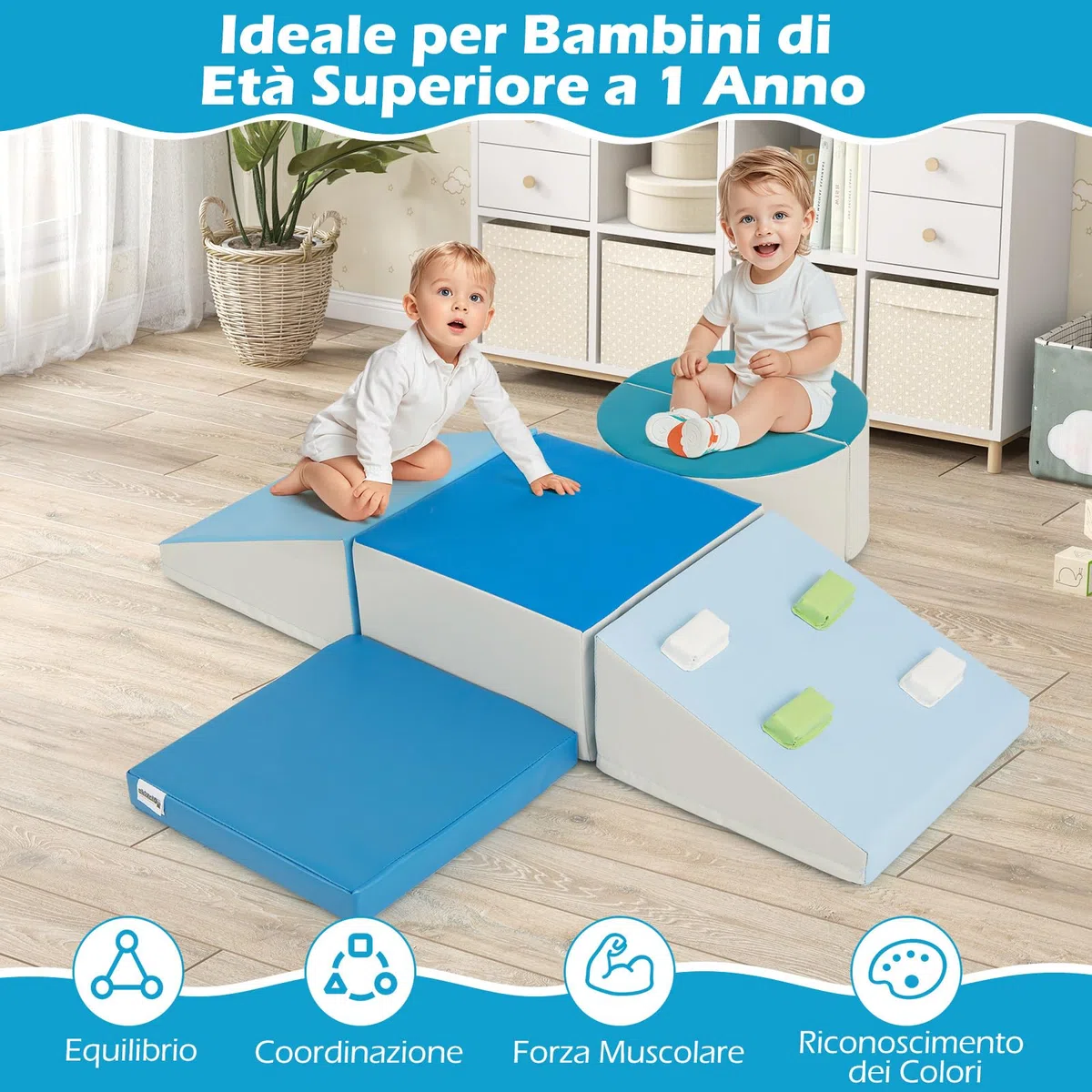 COSTWAY Set di 6 Blocchi di Schiuma per Arrampicata per Bambini 12+ Mesi Blu