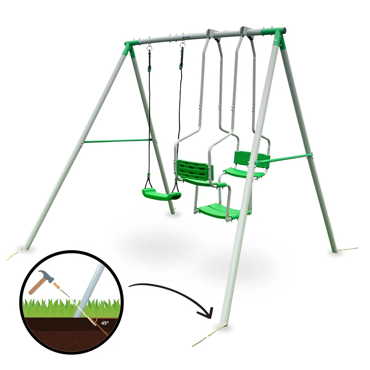 HyperMotion Altalena da Giardino per Bambini a 3 Posti, Set di Altalene per Parco Giochi, Telaio in Acciaio Resistente, Corda Regolabile in Lunghezza