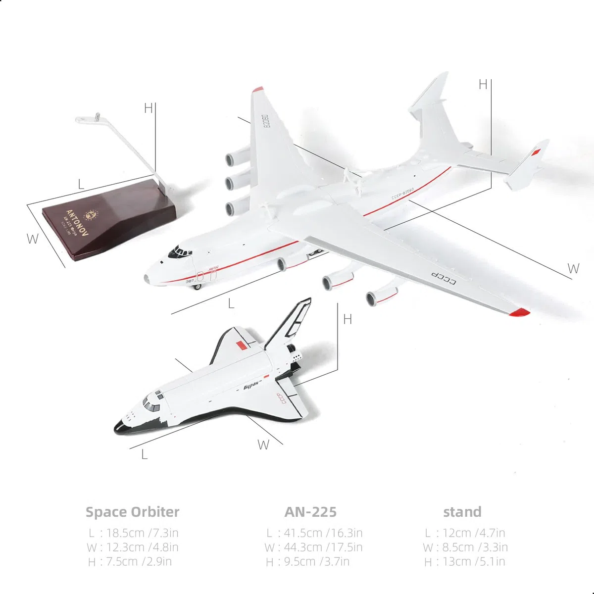 1/200 Antonov An-225 Buran Modello di navetta spaziale pre-costruito Mriya an 225 Modello di aereo (41,9 cm L) con supporto per appassionati di aerei militari adulti, oggetti da collezione