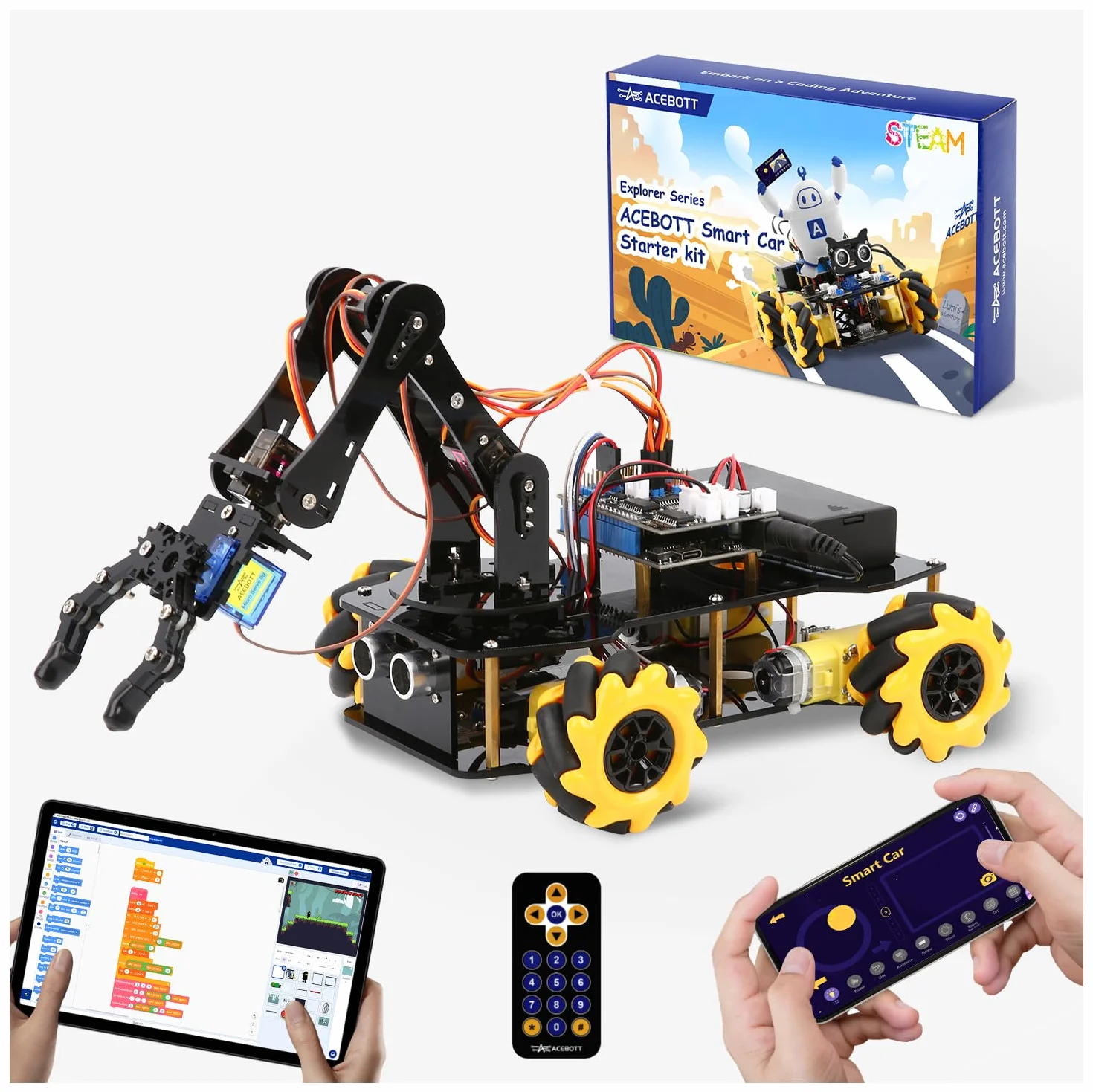 Robotica per bambini dai 8 ai 12 anni, kit di costruzione di auto con braccio robotico intelligente a 5DOF, giocattolo STEM, regalo per ragazzi/adolescenti/adulti, codifica ESP32-Arduino/Python, app e