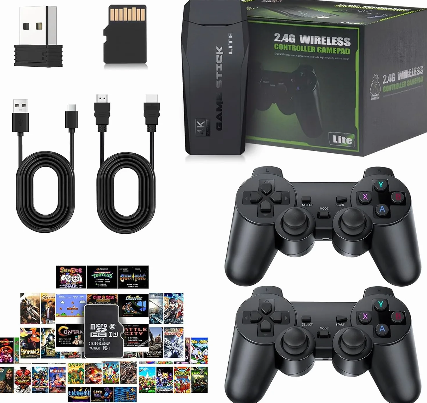 Console di Gioco Retro Senza Fili, Console Retro Wireless 4K, Set con 2 Controller Neri, Dongle HDMI, 9 Emulatori Integrati, 20.000+ Giochi Preinstallati, Versione 2026 (64G With 23000Games Black)