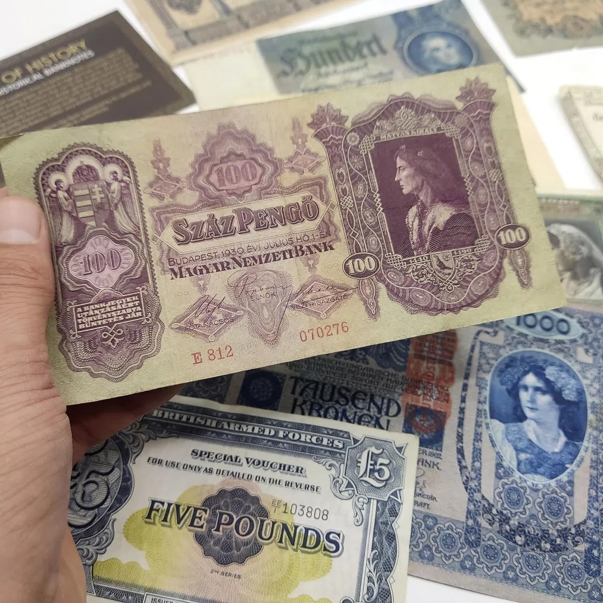 Collezione di 10 Banconote Antiche Autentiche 1792-2014, 4 Secoli di Storia con Certificato di Autenticità