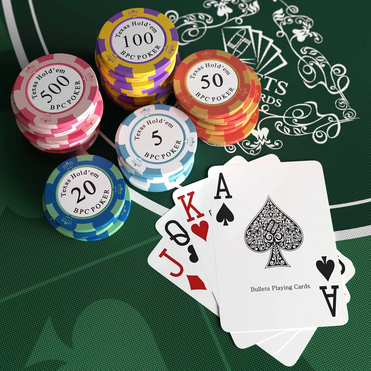Poker Set Deluxe con 500 fiches Carmela Clay e Carte da Poker Bullets Playing Cards