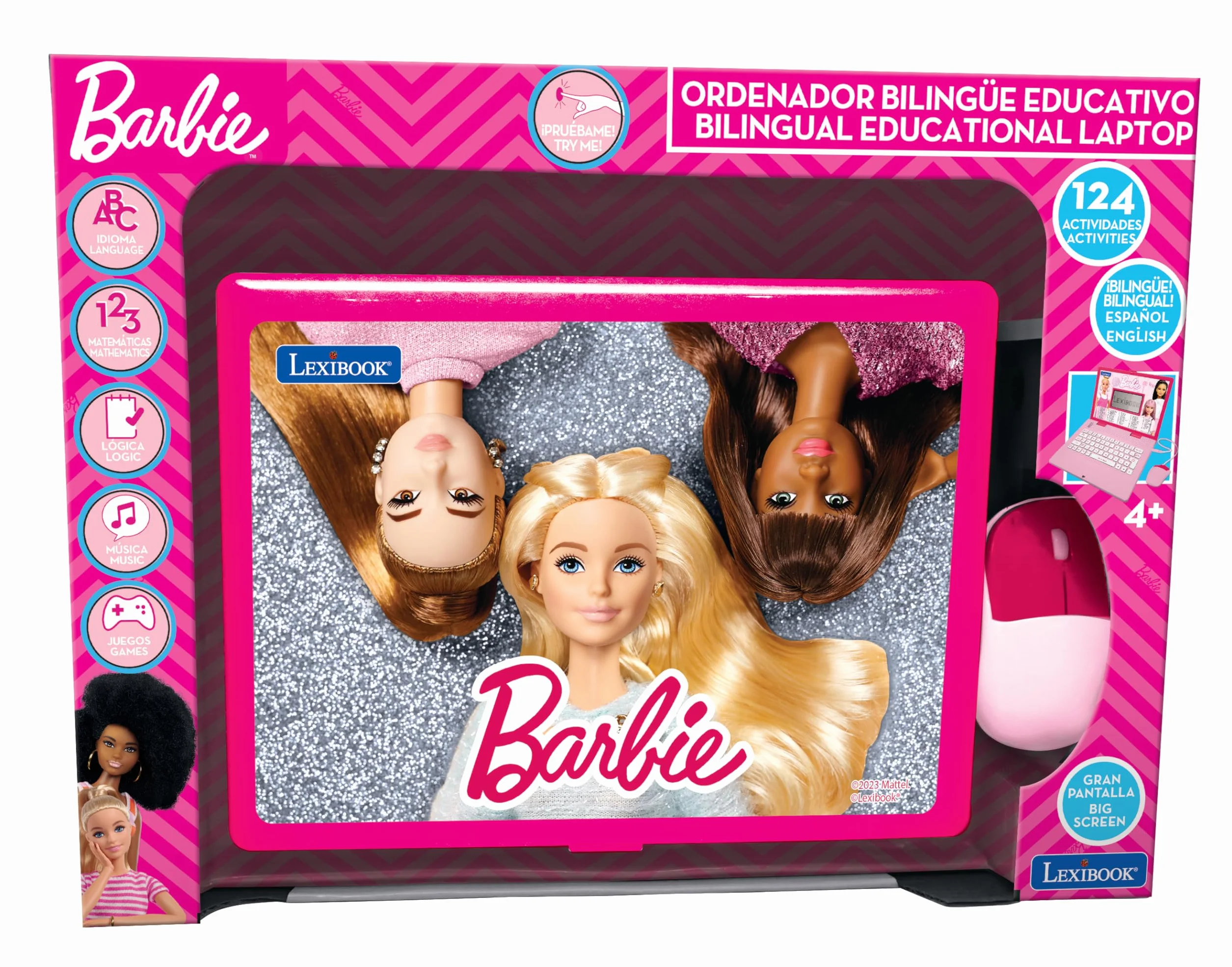LEXIBOOK, Barbie, Computer educativo e bilingue in Inglese/Spagnolo, Giocattolo per Bambini con 124 attività per Imparare, Giocare e Ascoltare Musica, Rosa, JC598BBi2