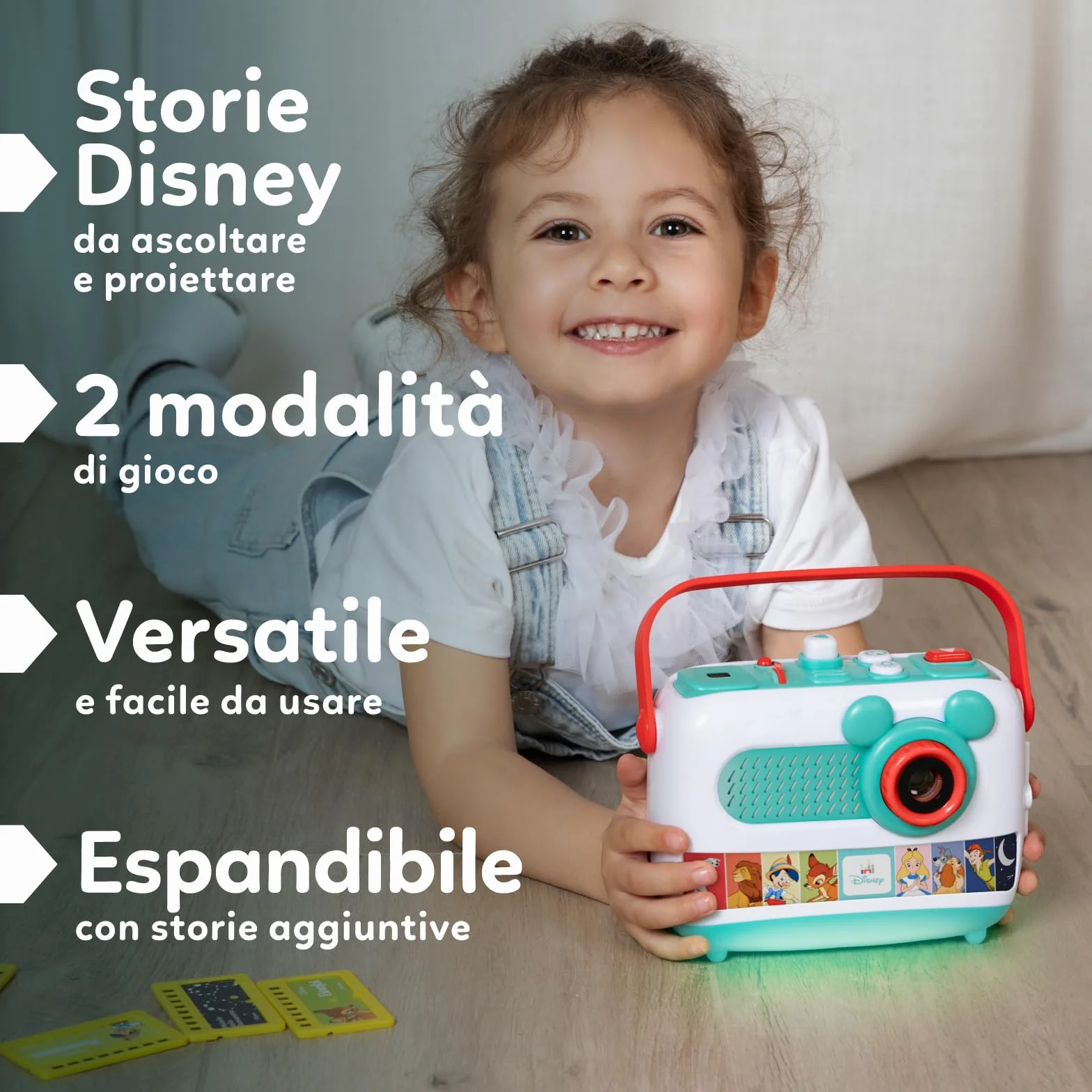 Clementoni Disney Baby Proiettore Raccontastorie Plus, Storyteller per Bambini 2+ Anni, 7 Storie Classiche, Gioco Elettronico Parlante Portatile, Idea Regalo, Italiano