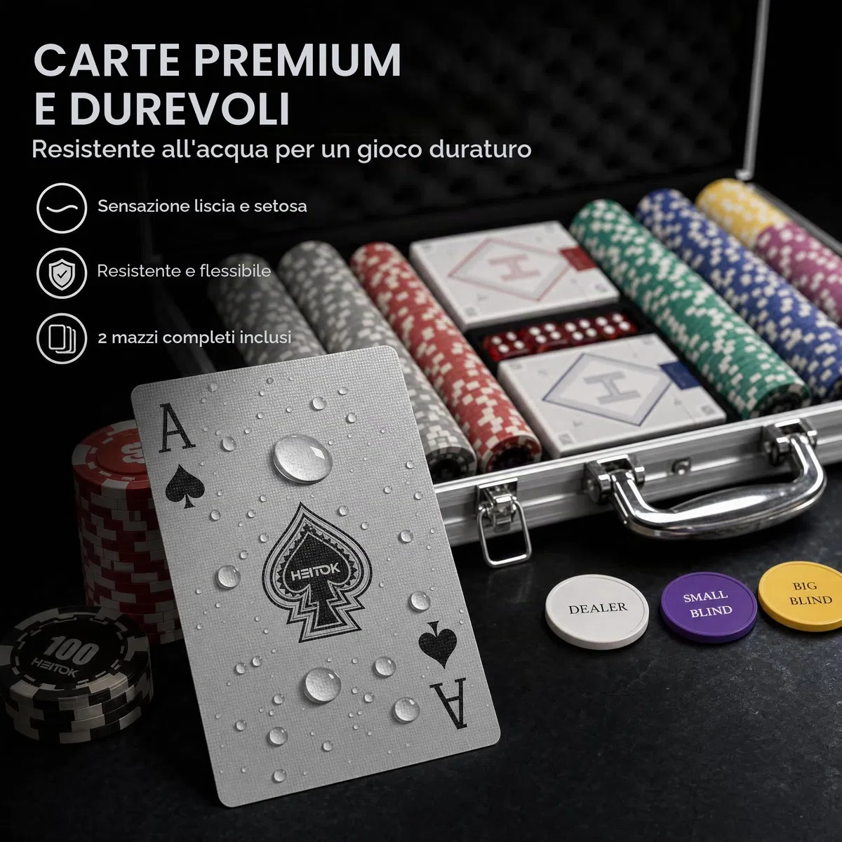 Set Poker 300 Fiches 11,5g Nucleo Metallo - Valigetta Alluminio per Texas Hold'em Professionale