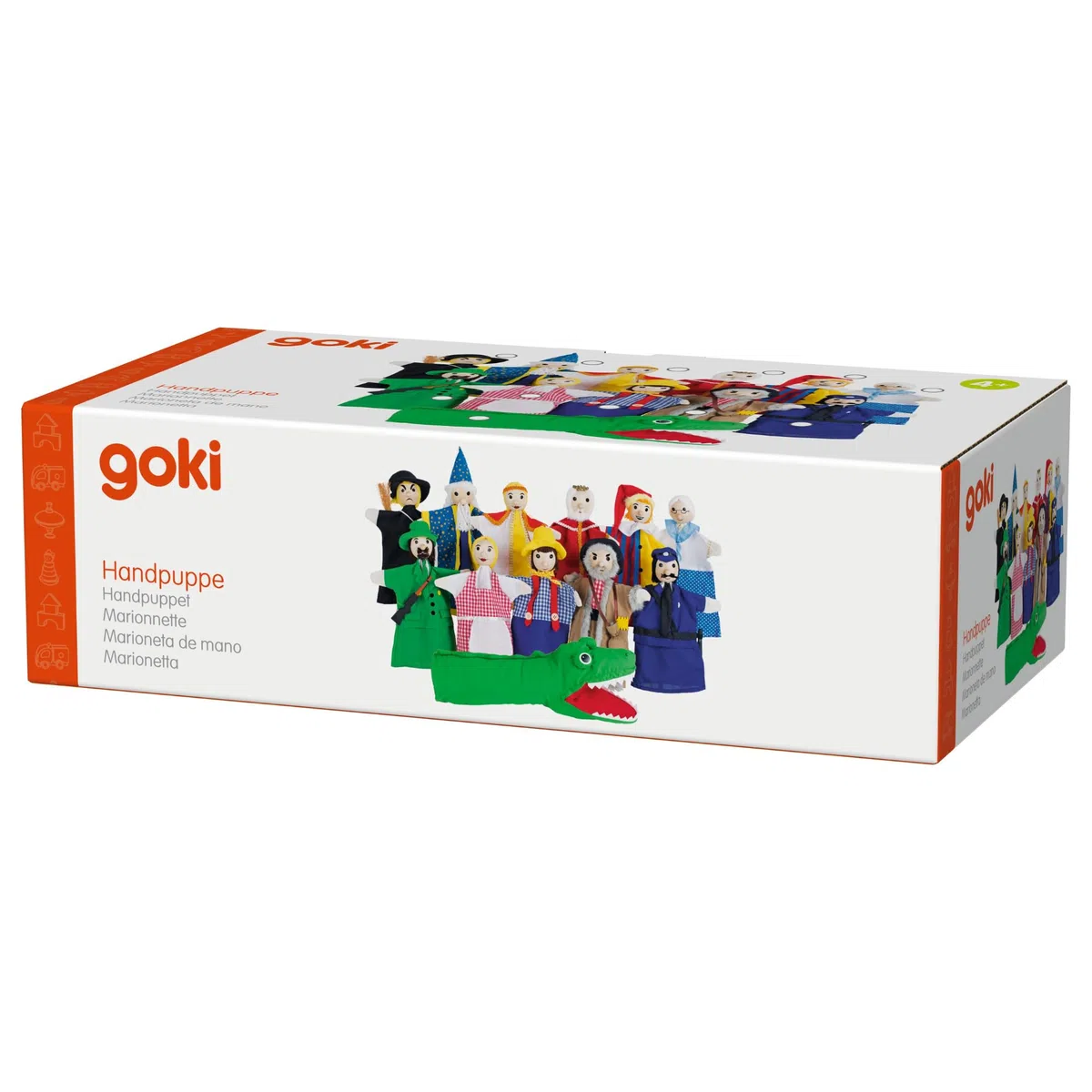 Goki SO450 - Assortimento di burattini a mano con 12 diversi burattini ideali per il teatro dei burattini