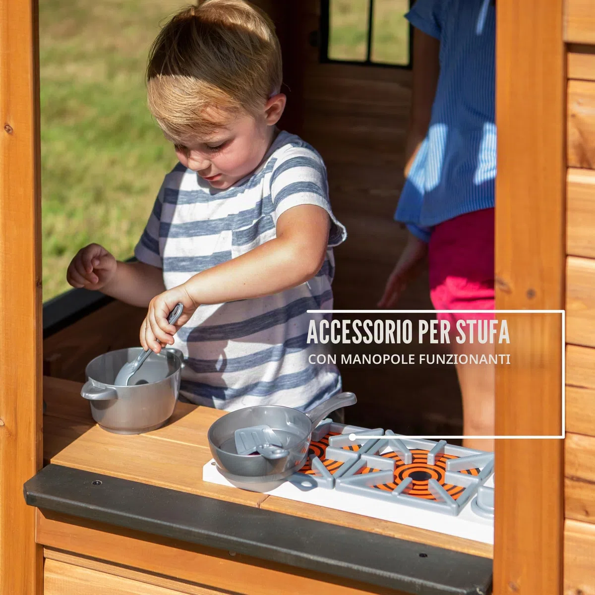 Backyard Discovery Casetta giocattolo Sweetwater in legno per bambini all'aperto con finestre marrone e nero