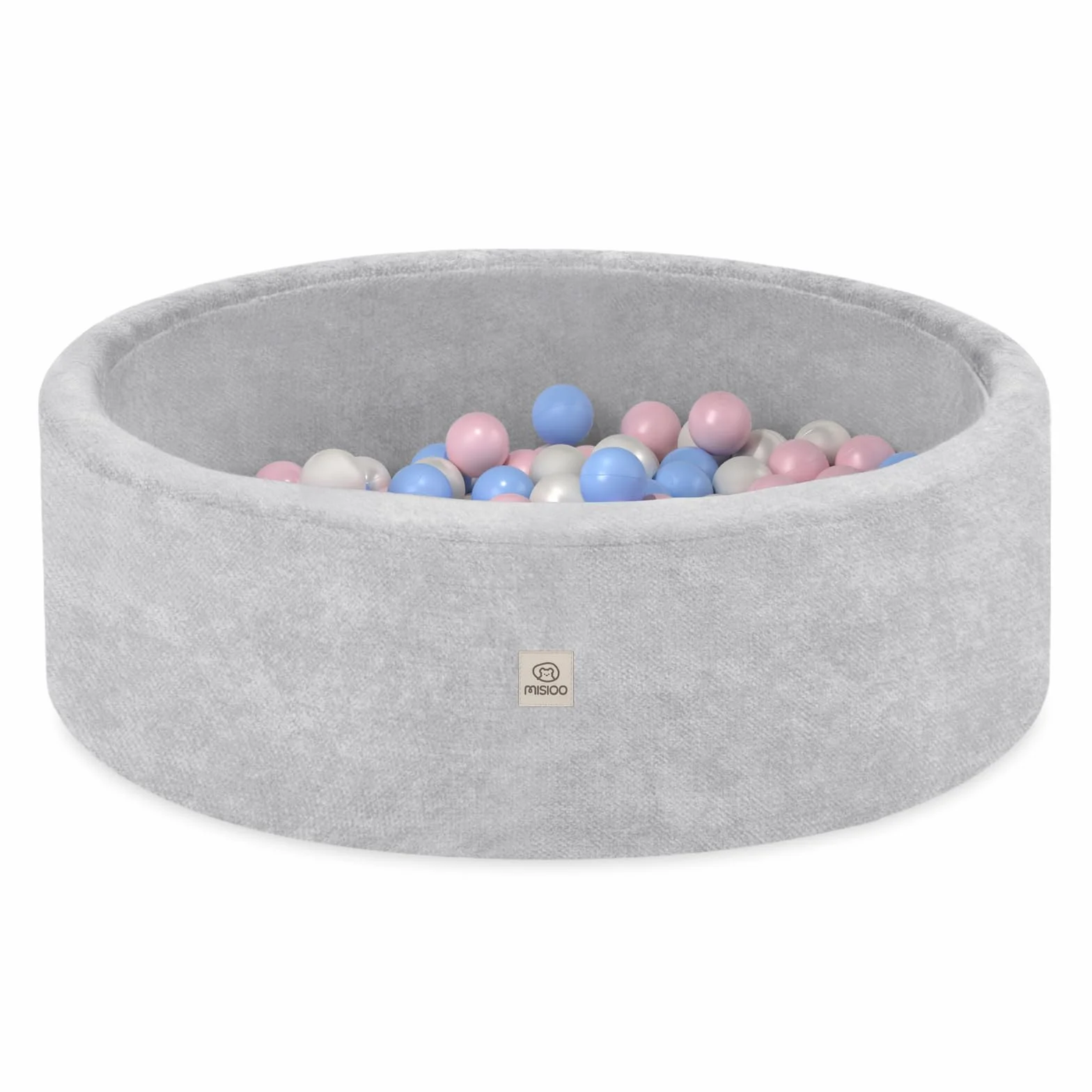 MISIOO Piscina con palline per bambini, 90 x 30 cm, con 200 palline da 6 cm di diametro, rotonda, in morbida schiuma, rivestimento rimovibile e lavabile, per interni