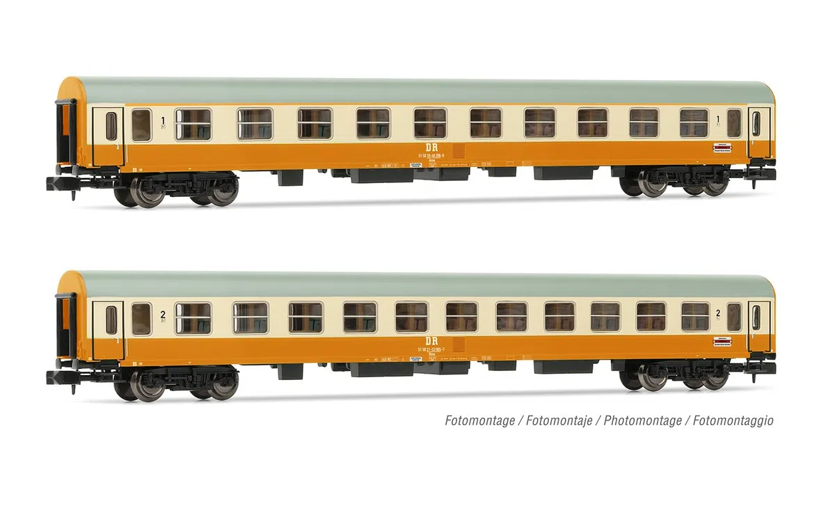 ARNOLD HN4435 Dr, Confezione da 2 carrozze Stadteexpress, Carrozza di 1a Classe più 2a Classe, livrea Arancione, Beige, carrozze passeggeri epIV