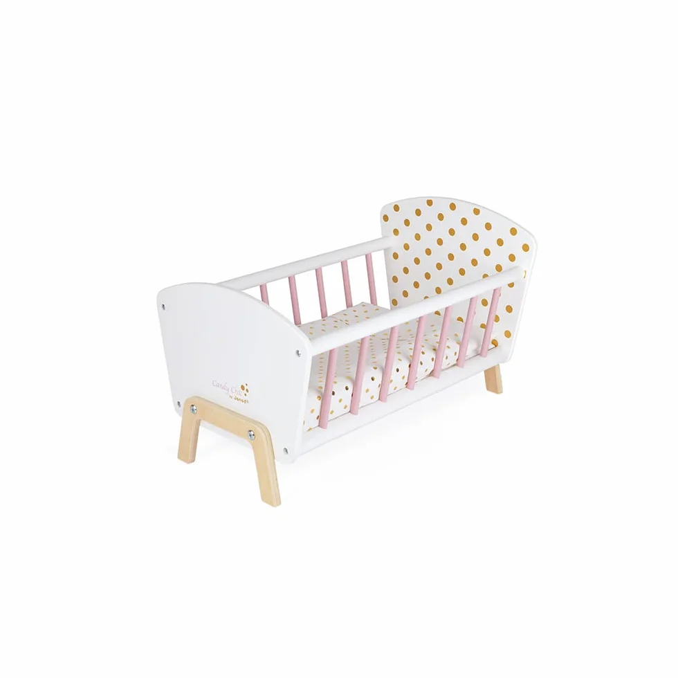 Janod Lettino da Bambola in Legno con Materasso Copertina Cuscino Colori Delicati Riflessi Scintillanti