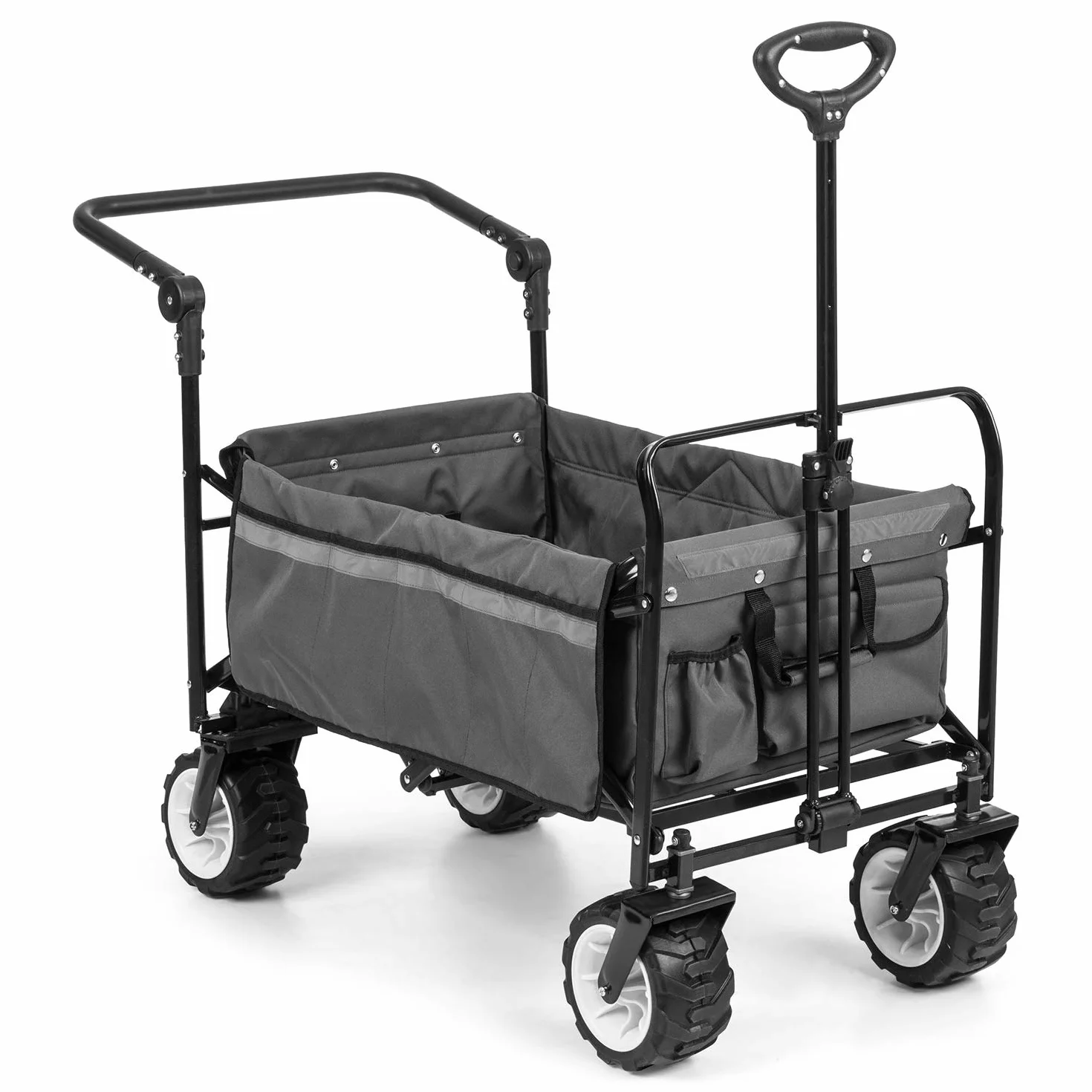 Waldbeck Easy Rider - Carretto, Carretto a Mano, Portata Fino a 70 kg, Copertura in Poliestere 600D, 2 Cinture di Sicurezza per Bambini, Pieghevole, Braccio Telescopico, Grigio
