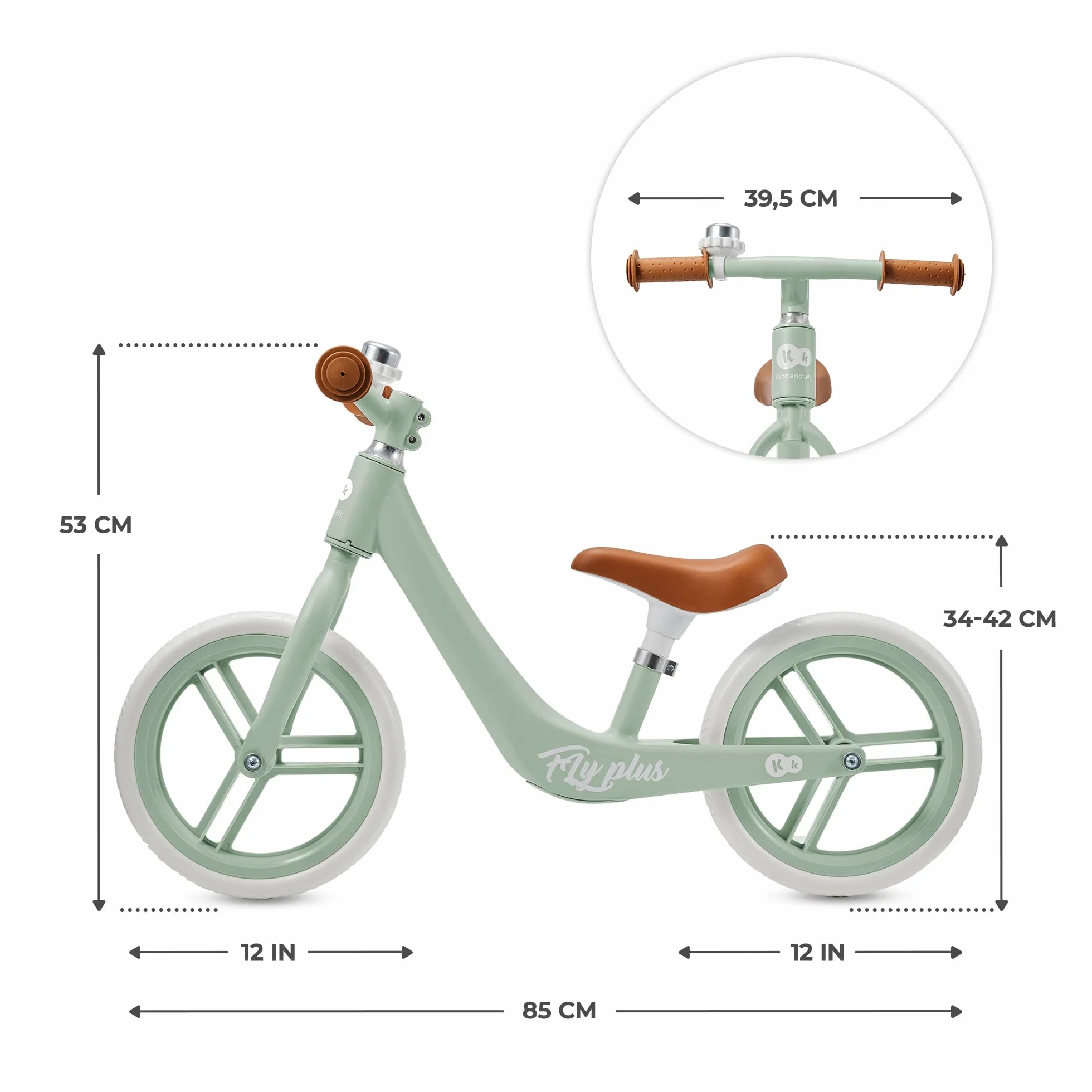 Kinderkraft FLY PLUS 2 Bicicletta bambini, Leggero Bici Senza Pedali, Stile Retro, Magnesium, Design retro, fino 2 Anni, Struttura leggera, 2.8kg, Sellino regolabile, Verde
