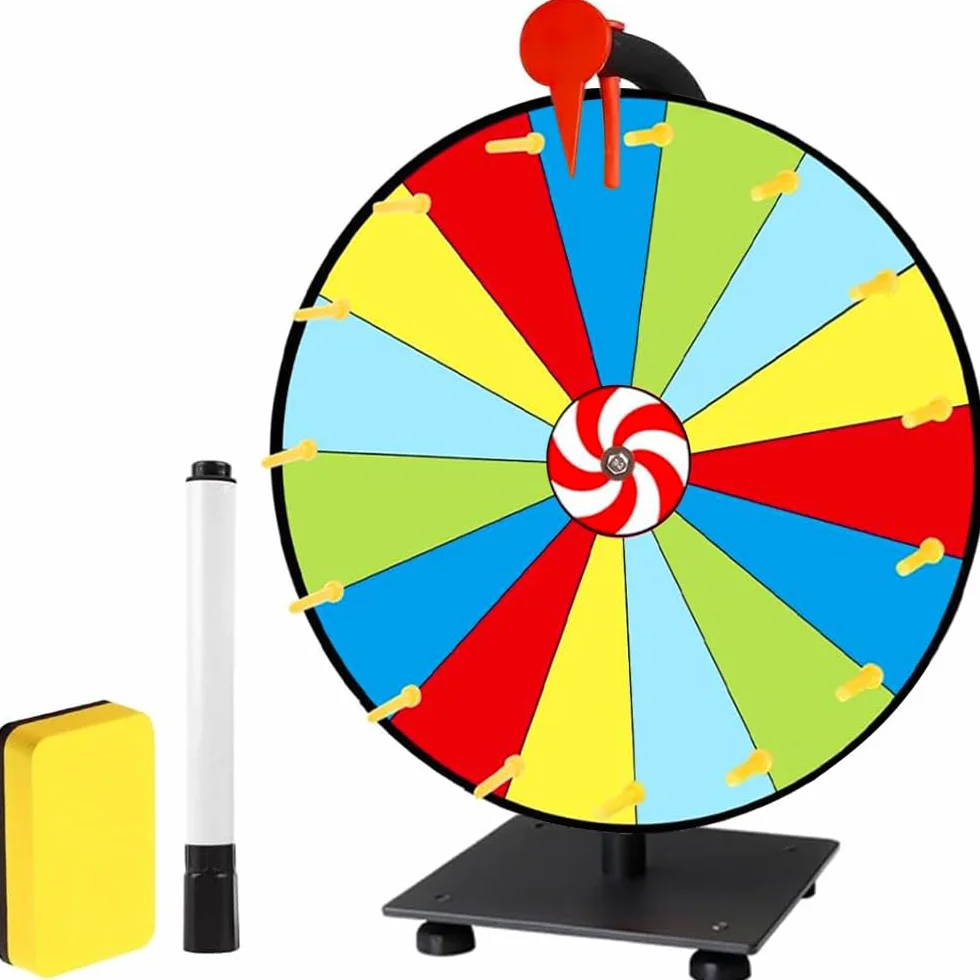 Ruota della Fortuna per Girare, Giocattolo con Gomma e Pennarello, 15 Slots Spinning Prize Wheel, Ruota della Fortuna per Giochi della Lotteria, Giochi di Parole, Carnevale