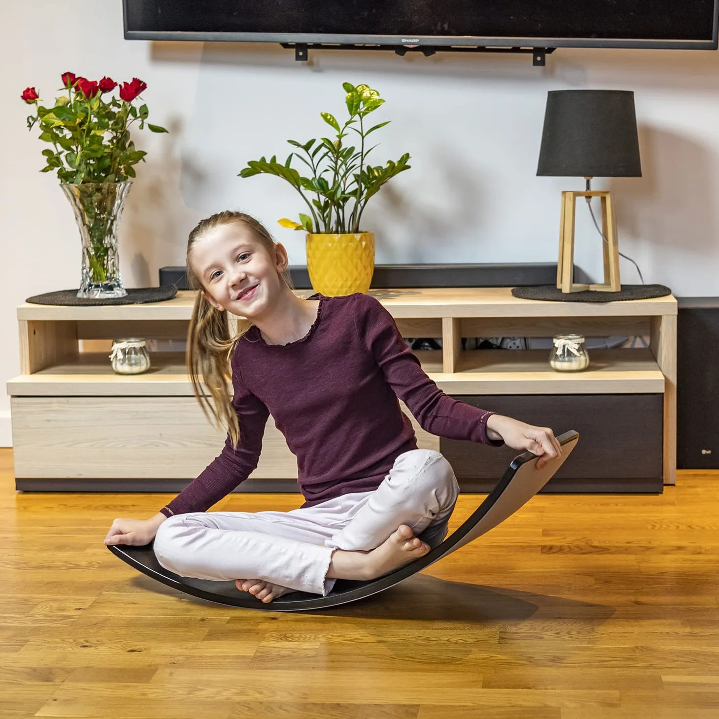 KiddyMoon Tavola Di Equilibrio In Legno Per Bambini Montessori, Rosa