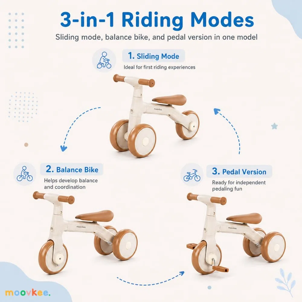 Bicicletta 3 in 1 Triciclo Todi Sand per Bambini con Pedali e Sella Regolabile