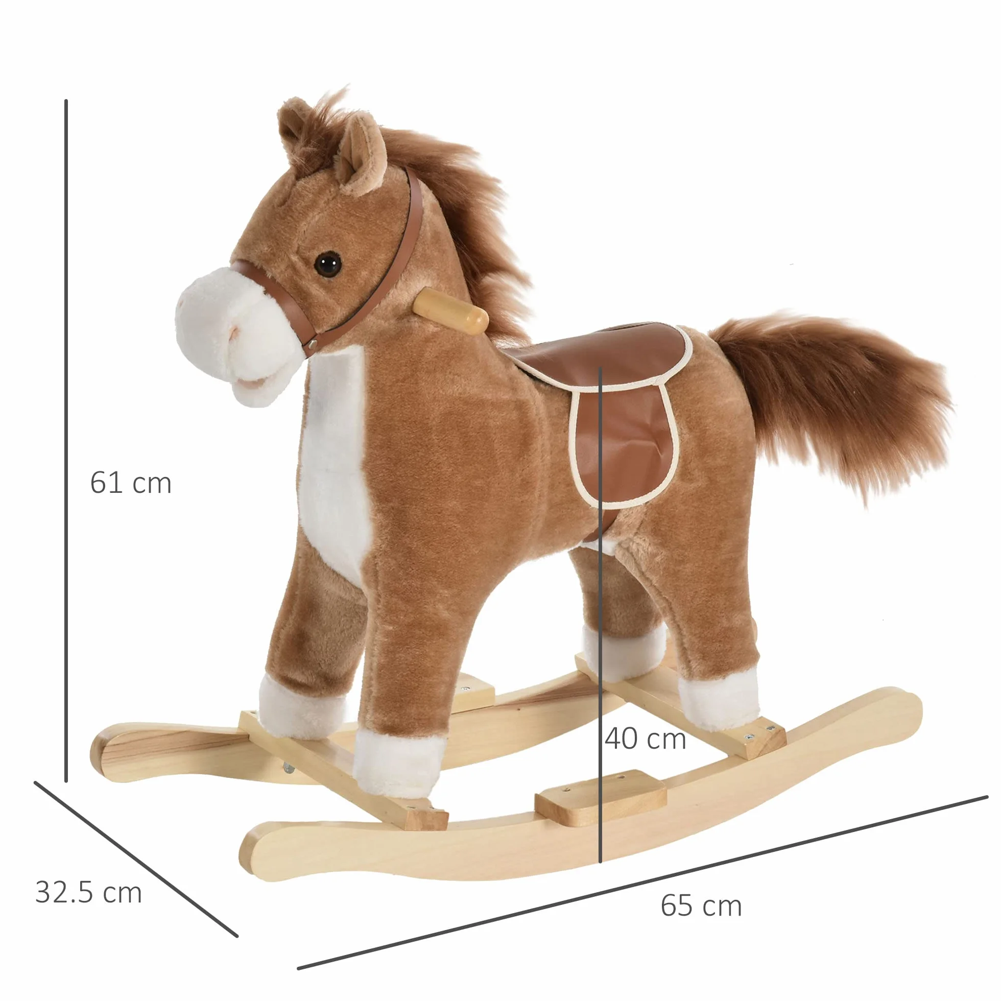 HOMCOM Cavallo a Dondolo per Bambini, Cavallino a Dondolo Bambini 36-72 Mesi, Cavalluccio Giocattolo con Suoni Realistici e 2 Batterie AA, Marrone