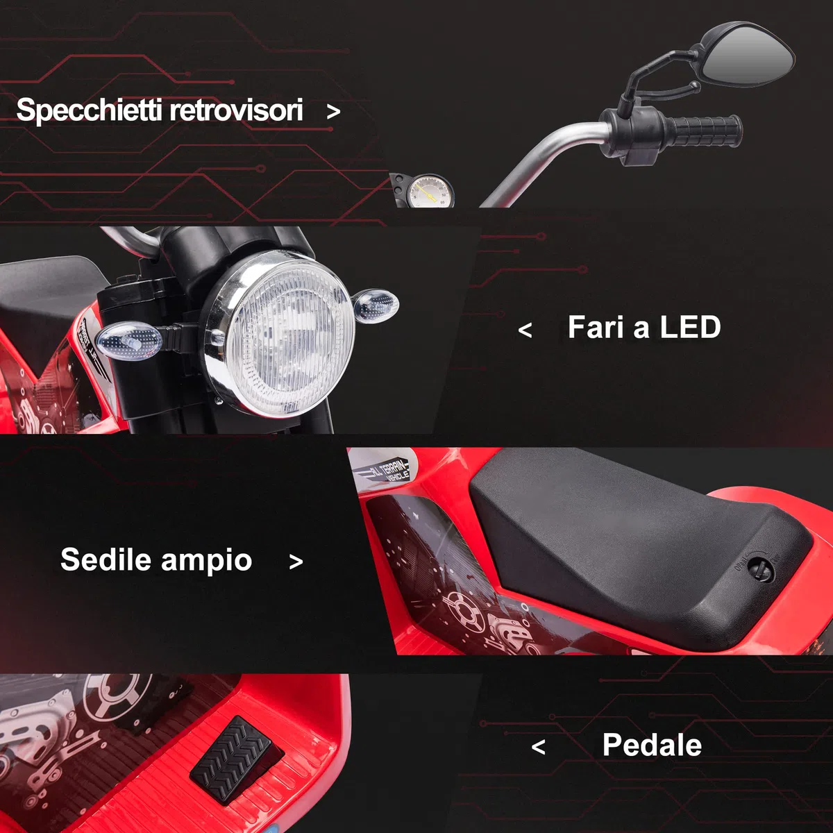 HOMCOM Moto Elettrica per Bambini a 3 Ruote 6V 2 km/h 72x57x56cm Rossa