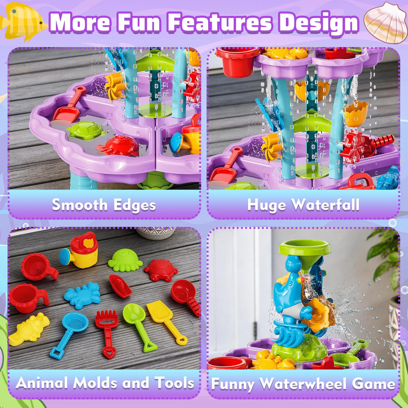 deAO Tavolo Acqua Bambini 3+ Anni – Tavolo Sensoriale Multilivello con Cascata e Fontana, Set 13 Accessori con Secchiello e Pale, Giochi da Esterno per Bambini Giardino Sabbiera