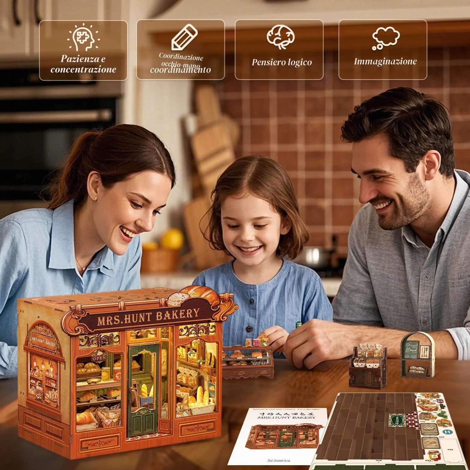 Cutefun DIY Case delle bambole Book Nook Model Kit, Reggilibri Scaffale Inserto Decorazione con Luce LED,Kit di Costruzione di Modellini in Legno per (MRS.HUNT BAKERY)